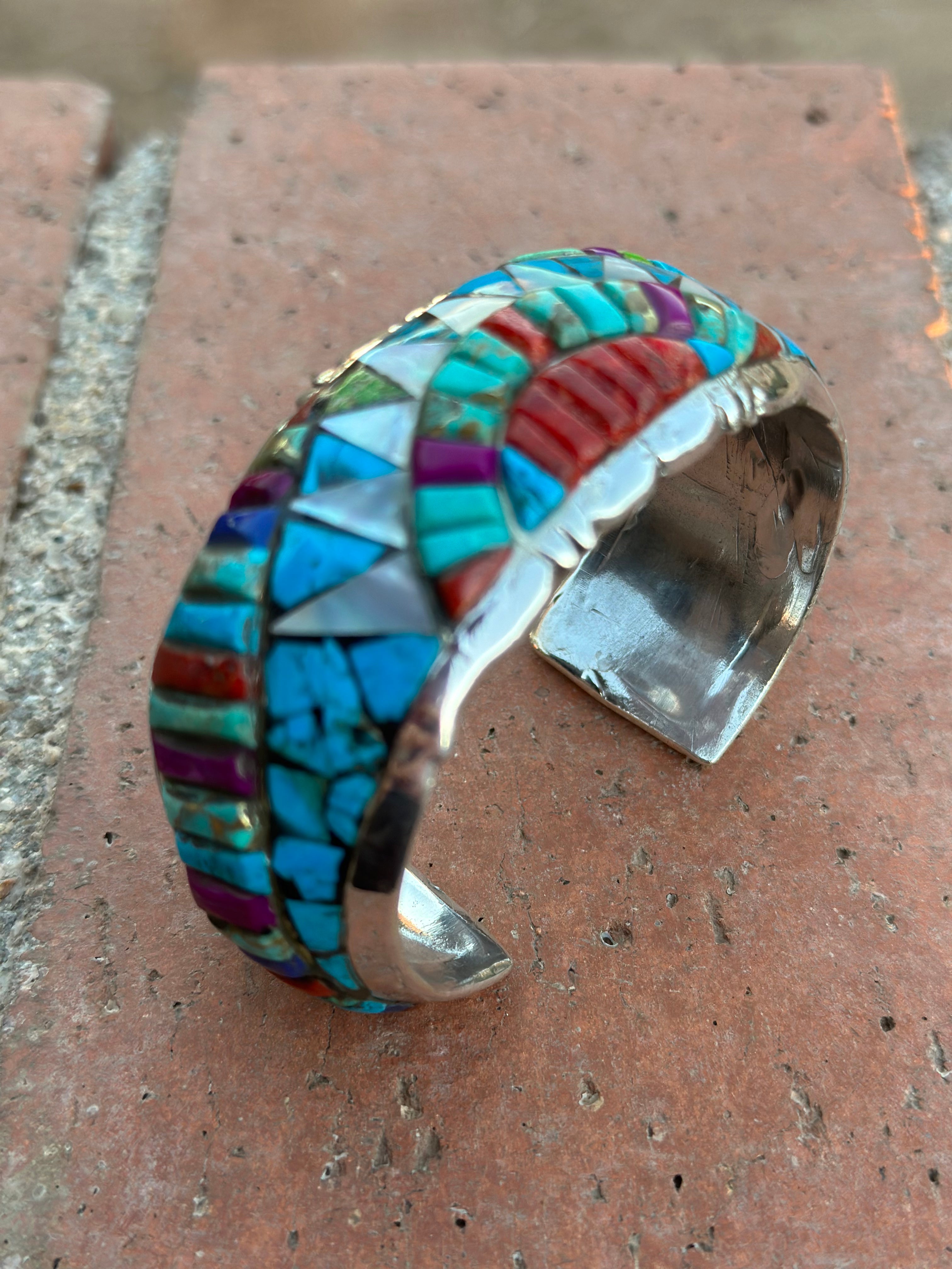 Handmade Sterling Silver Multi Stone Sun Inlay Cuff