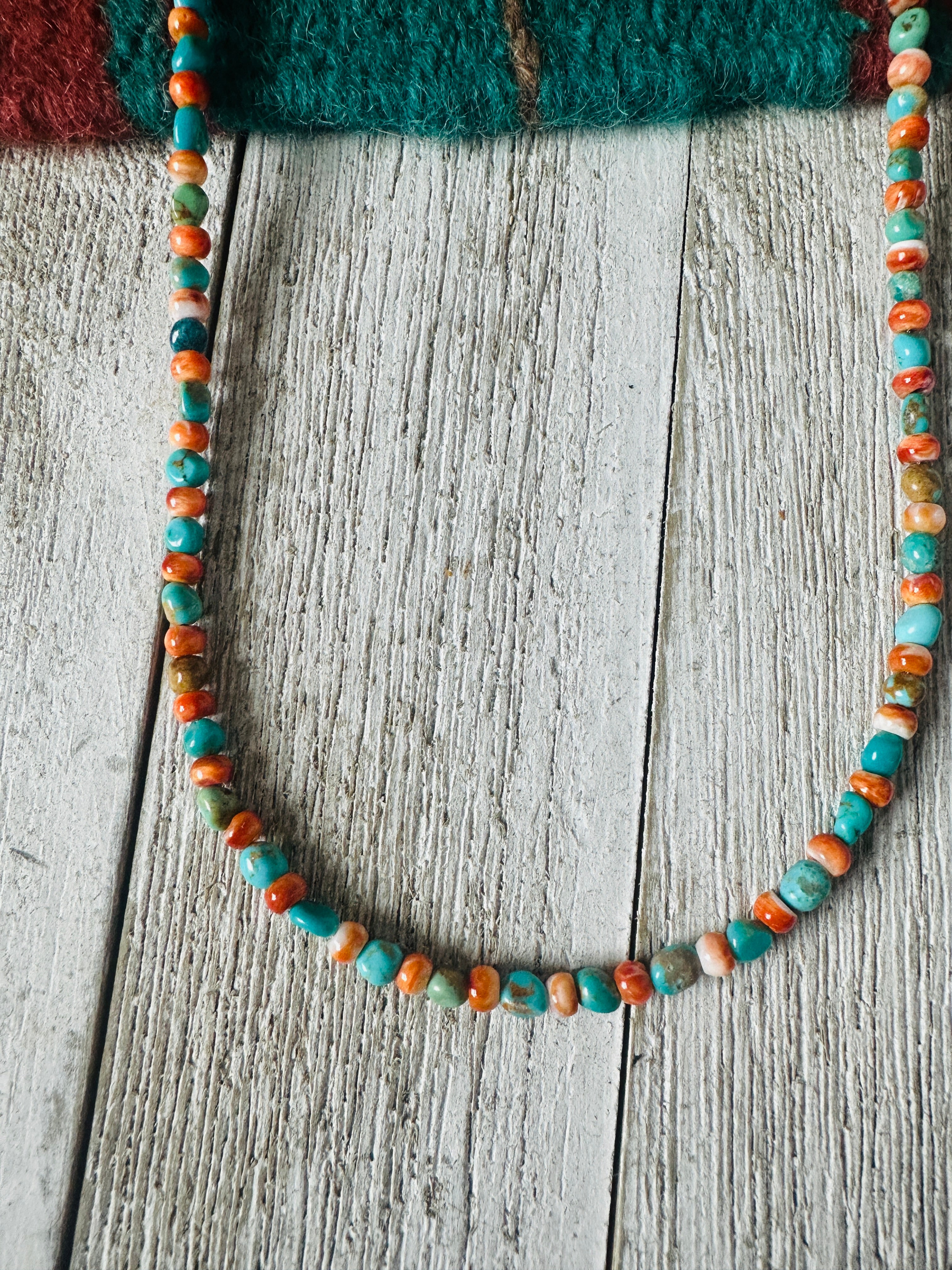 Navajo Turquoise, Spiny & Sterling Silver Beaded Necklace