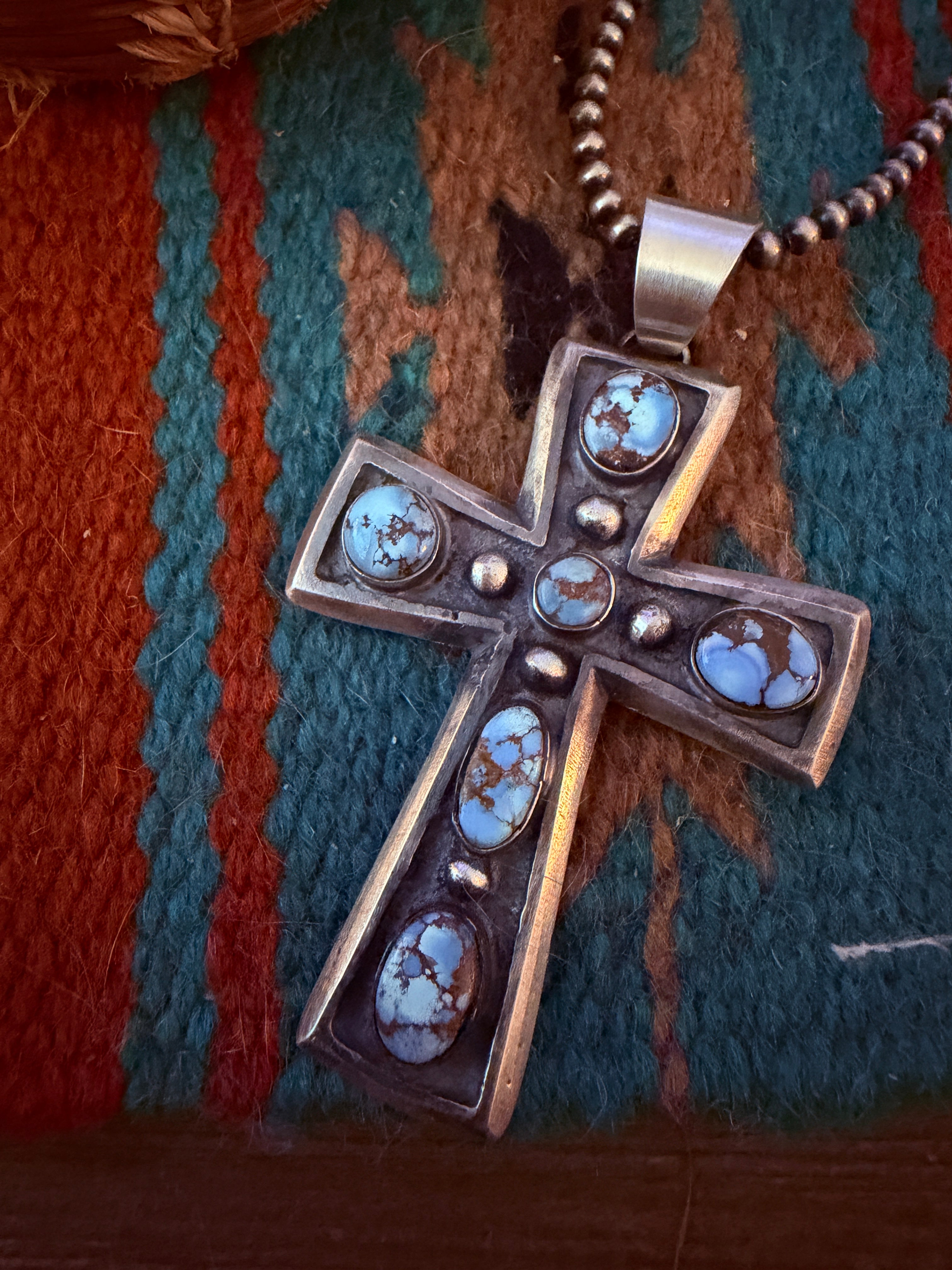 Handcrafted Golden Hills Turquoise & Sterling Silver Cross Pendant by Chimney Butte