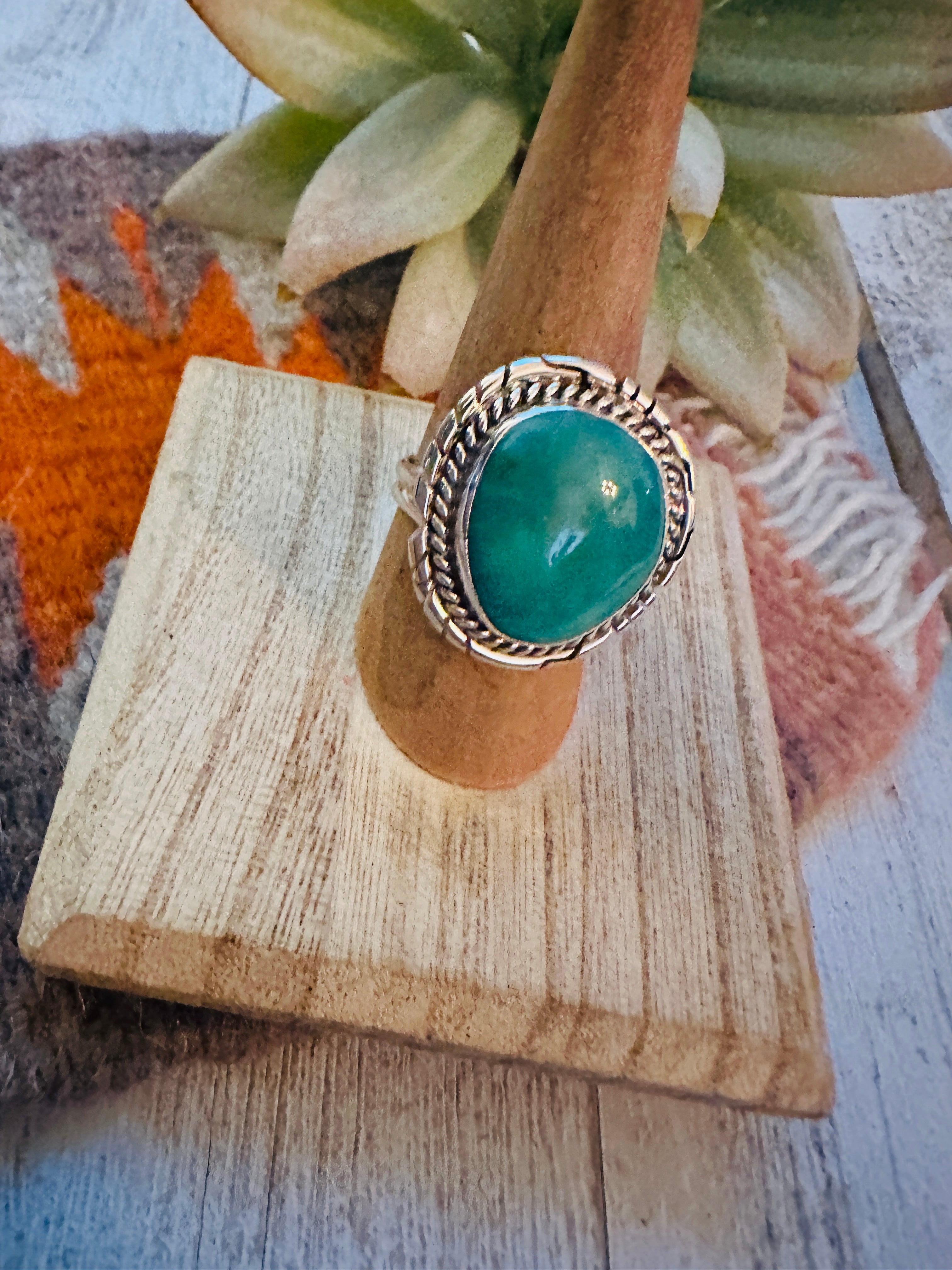 Navajo Kingman Turquoise & Sterling Silver Ring Size 8