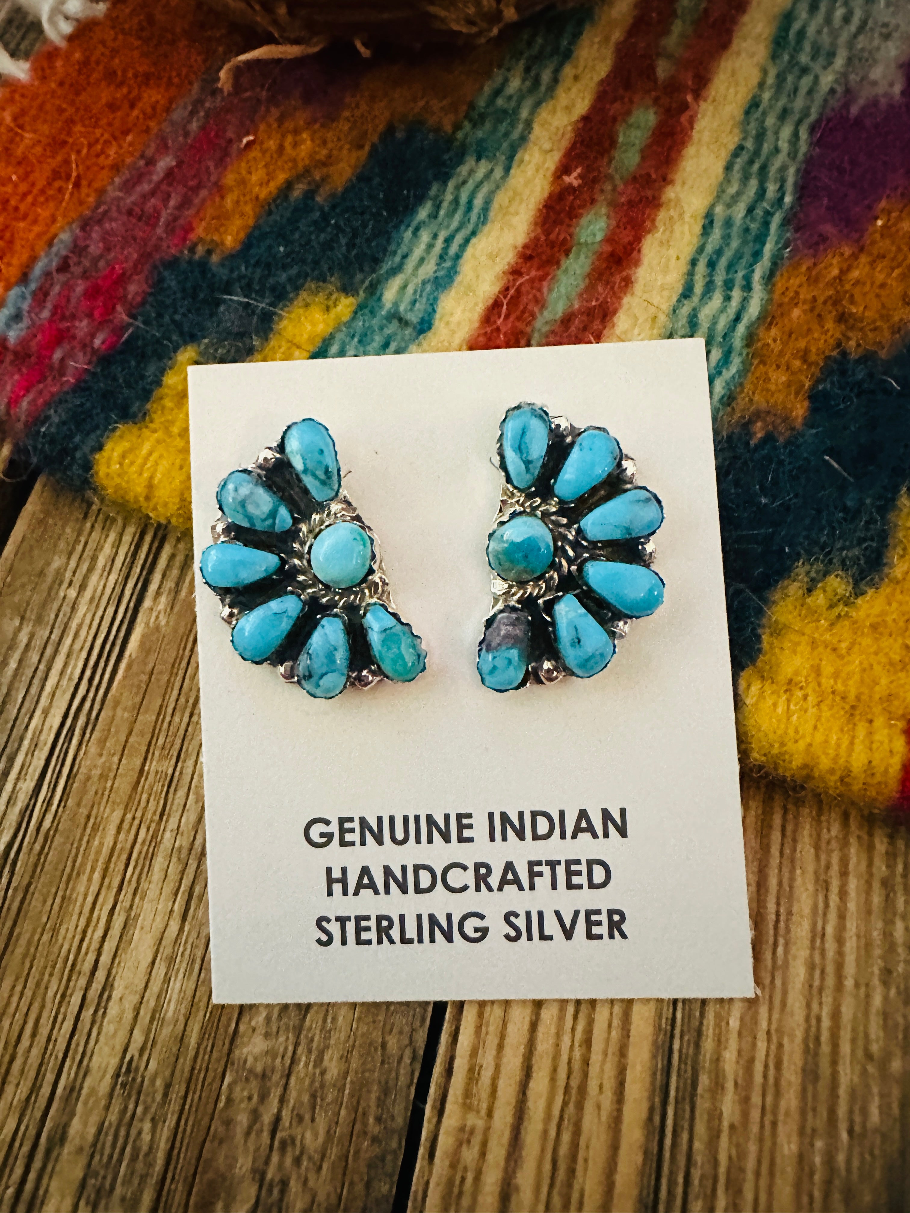Handcrafted Turquoise & Sterling Silver Cluster Post Earrings