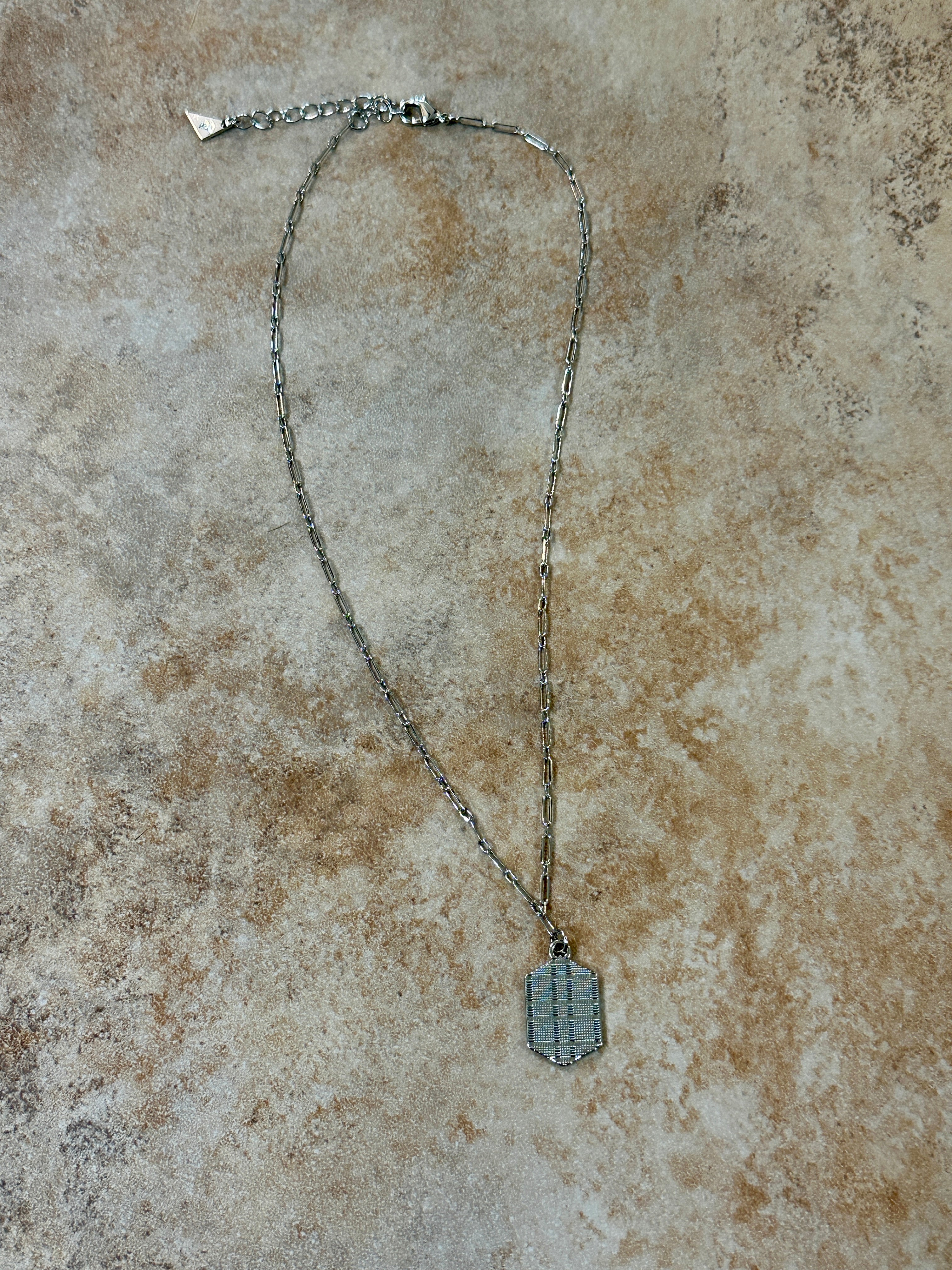 Hexagon Tag Initial “R” Pendant Necklace