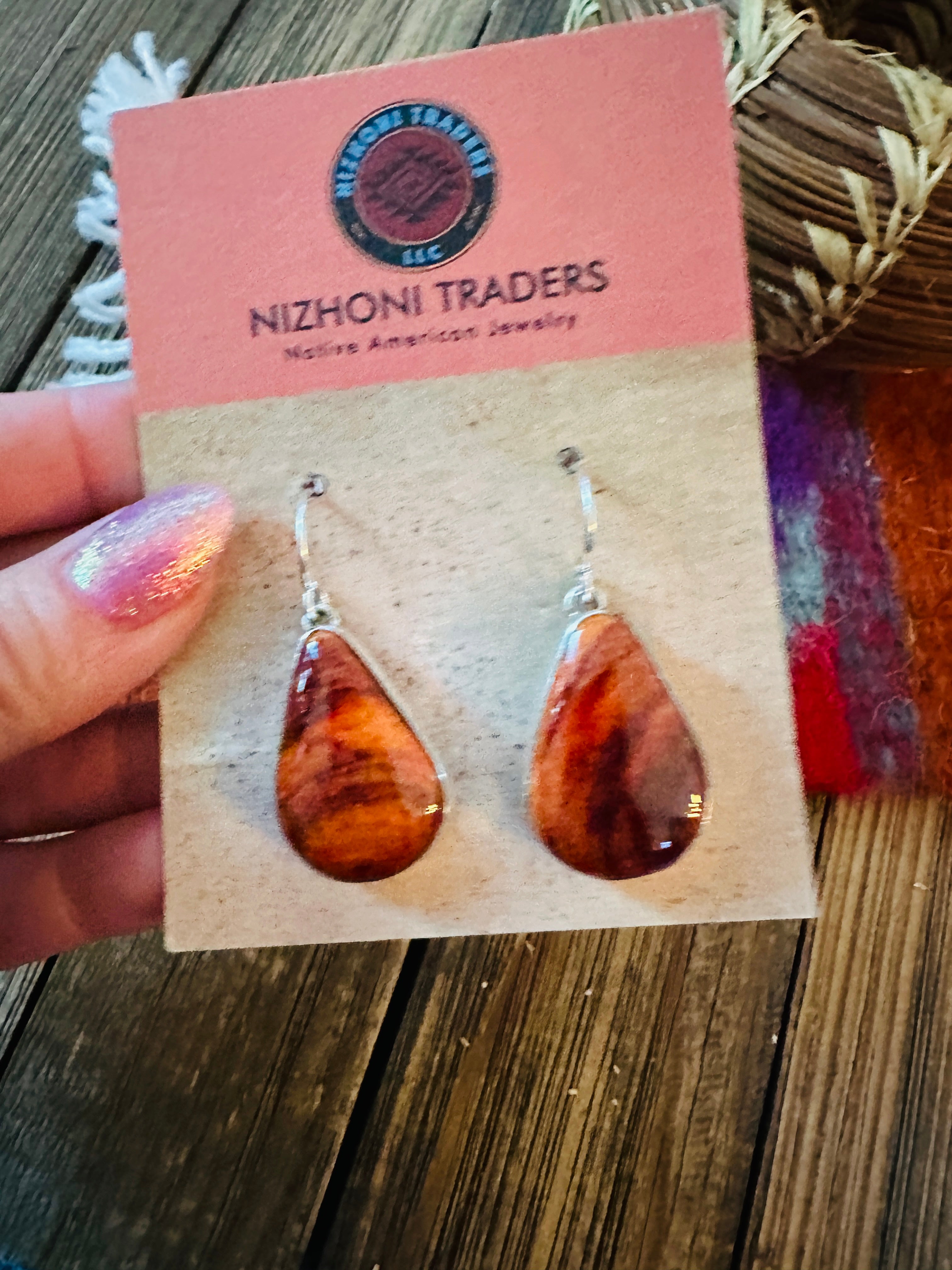 Handcrafted Spiny Oyster & Sterling Silver Dangle Earrings