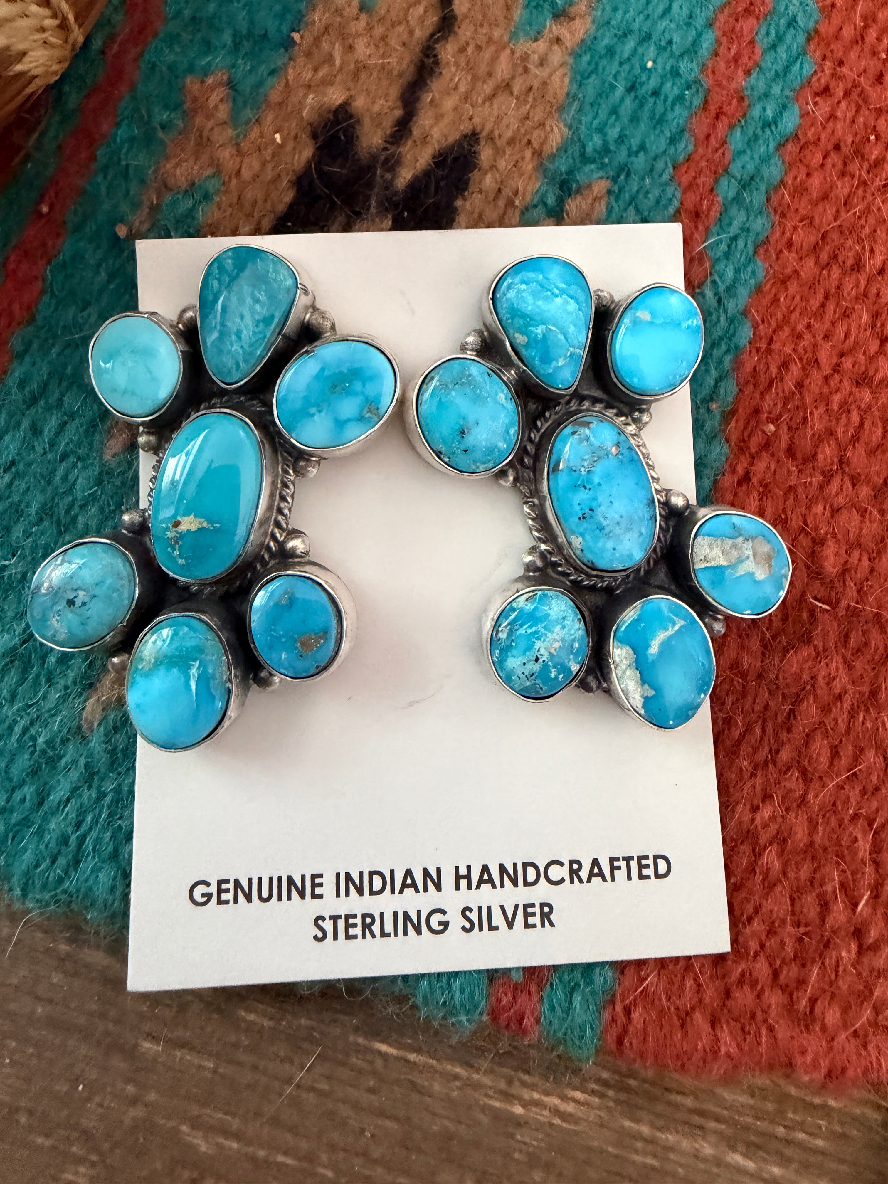 Handcrafted Turquoise & Sterling Silver Cluster Post Earrings