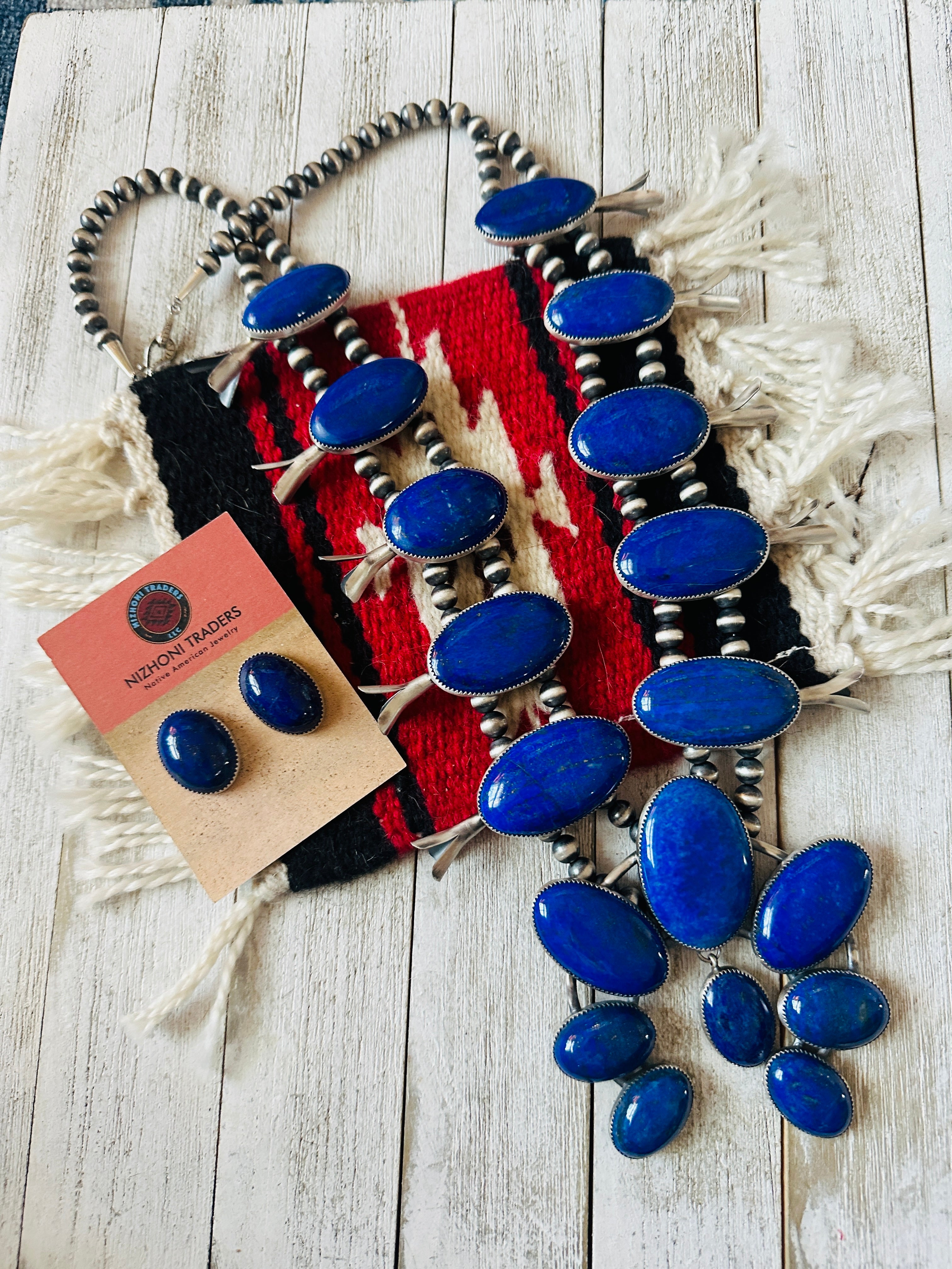 Popular Coral, lapis and onyx necklace and earrings set / American Southwestern jewelry