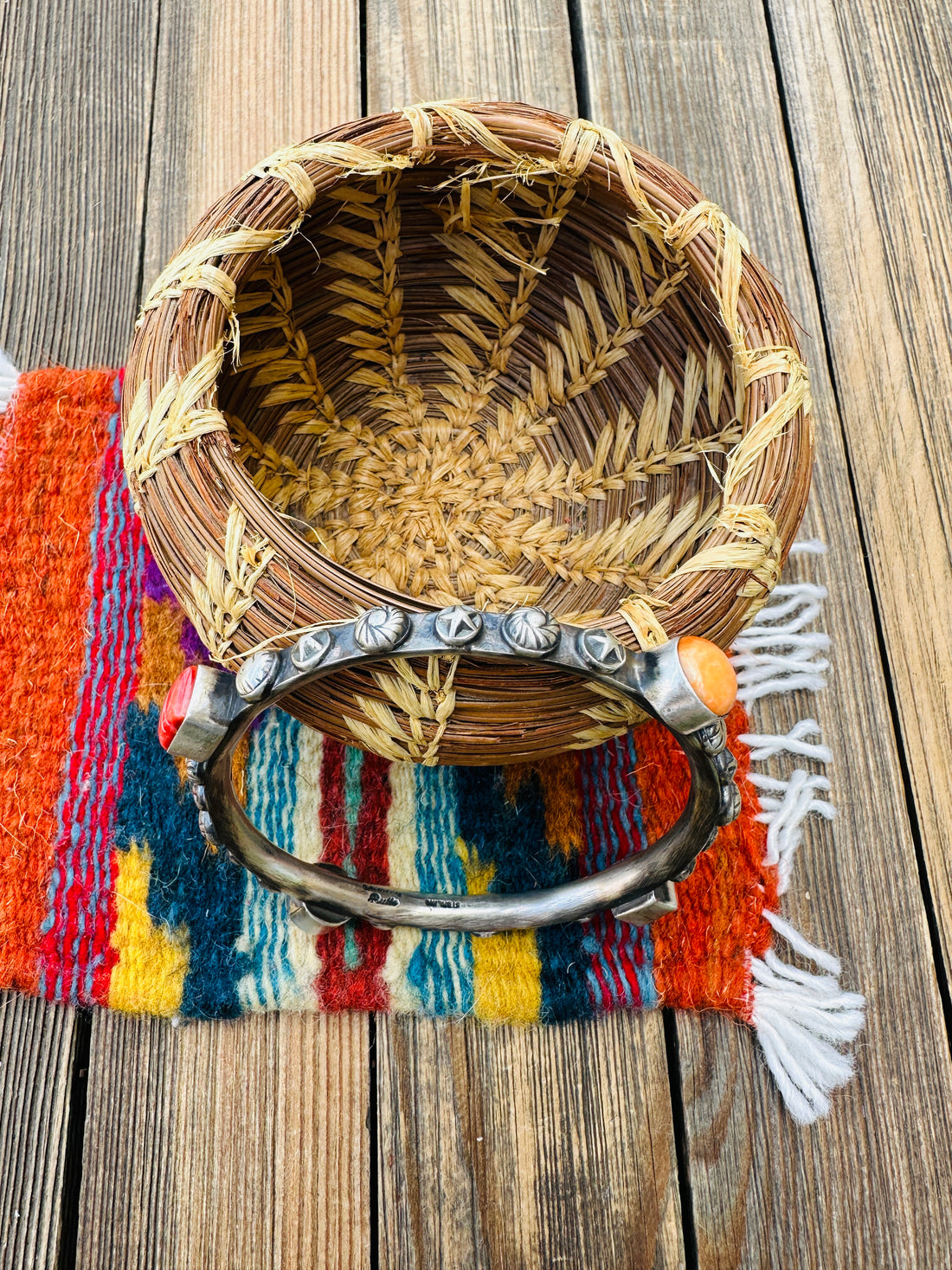 Handcrafted Spiny Oyster & Sterling Silver Bangle Bracelet by Chimney Butte