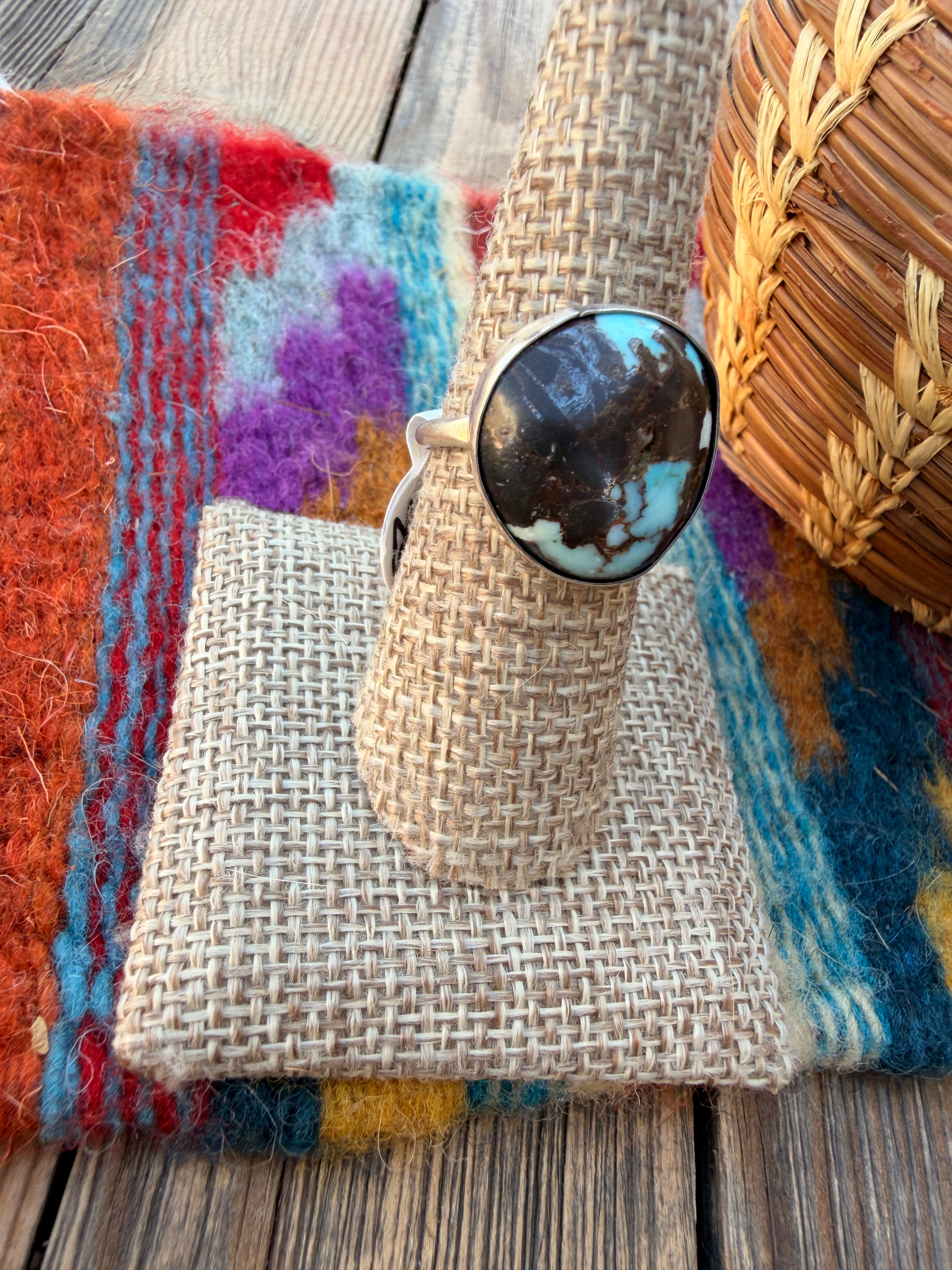 Handcrafted Turquoise & Sterling Silver Ring Size 8.75