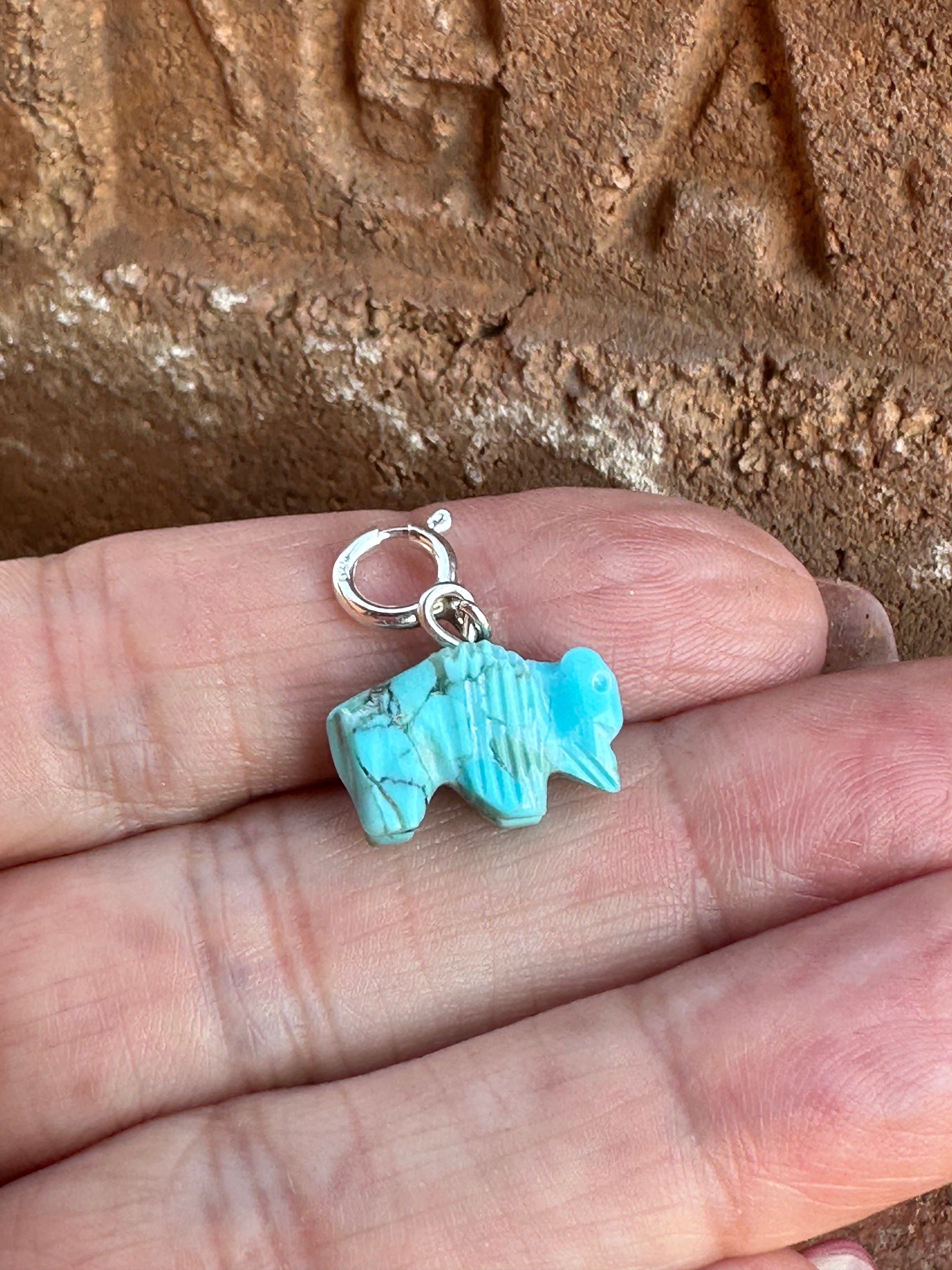 Zuni Hand Carved Turquoise Buffalo Charm