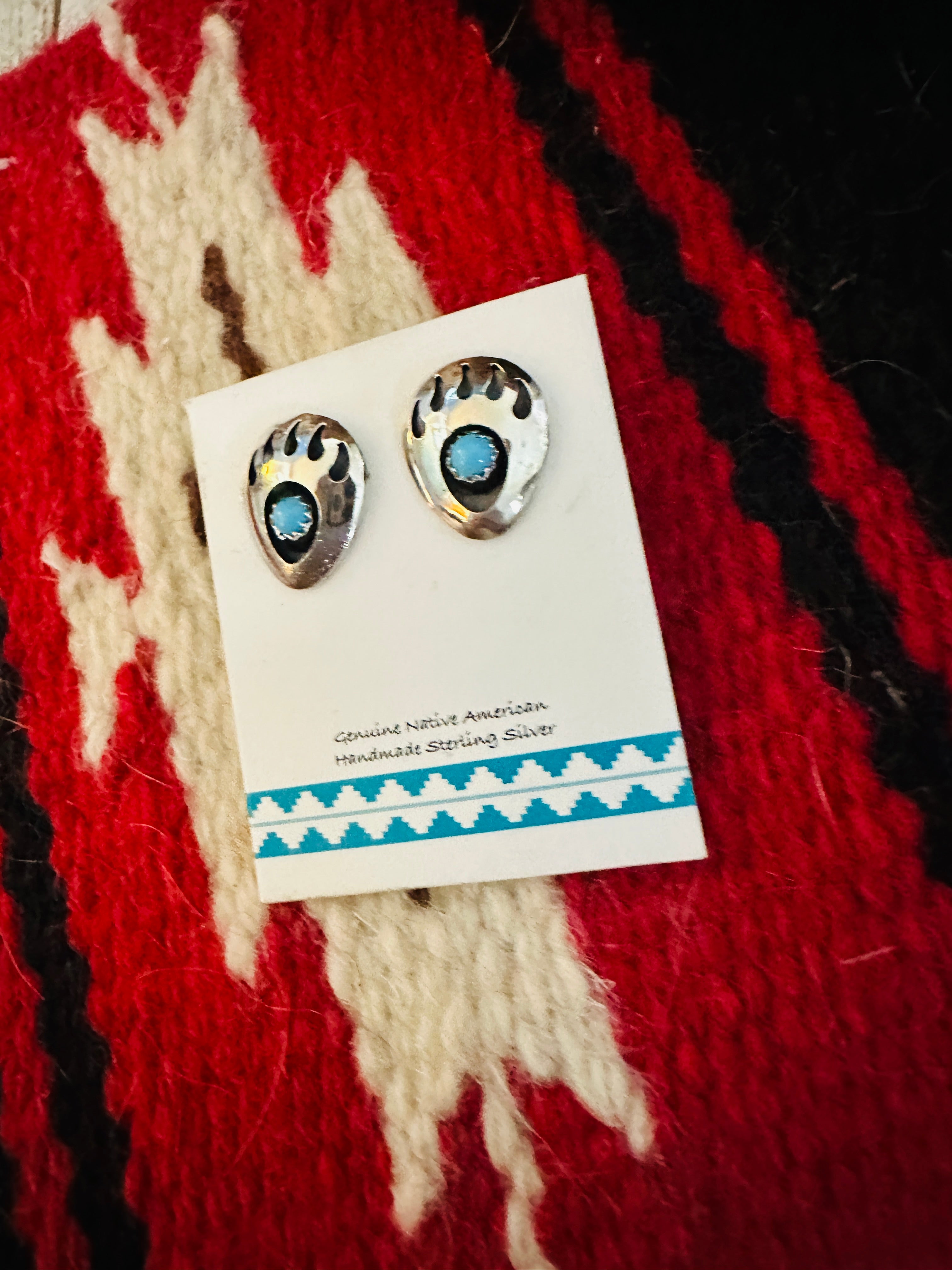 Navajo Sterling Silver And Turquoise Bear Paw Post Earrings