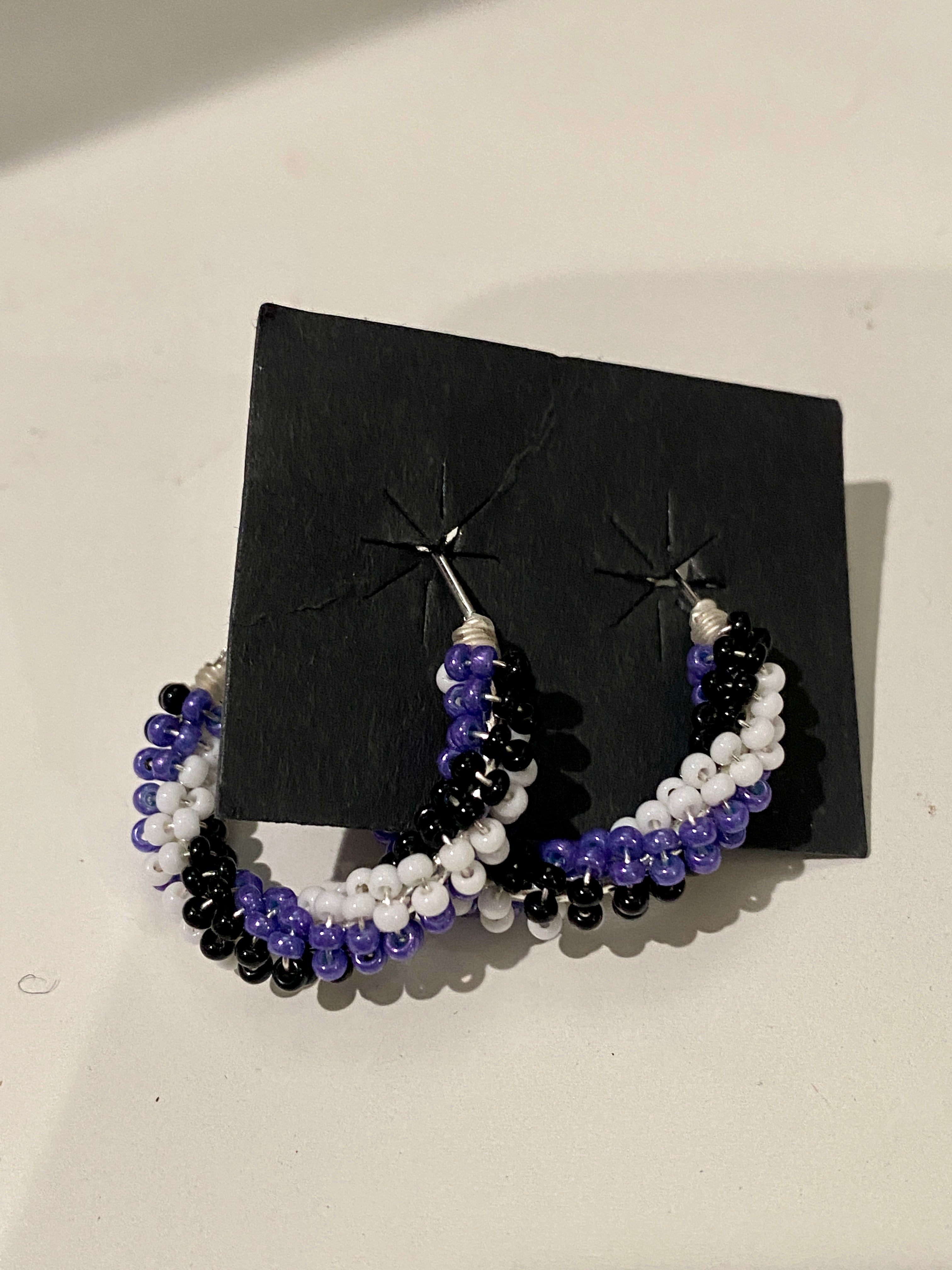 Navajo Handmade Beaded Hoop Earrings- purple