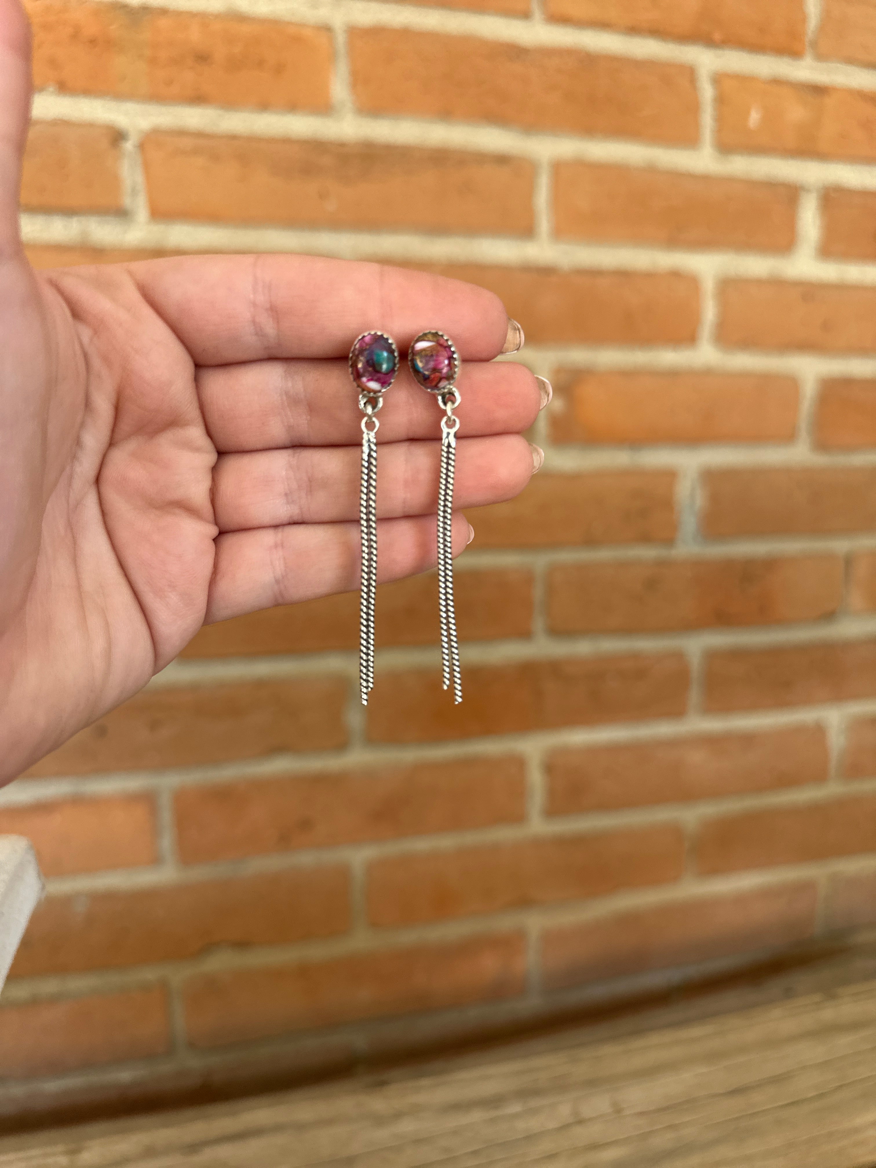 Handmade Sterling Silver, Pink Dream Mojave Post Dangle Earrings