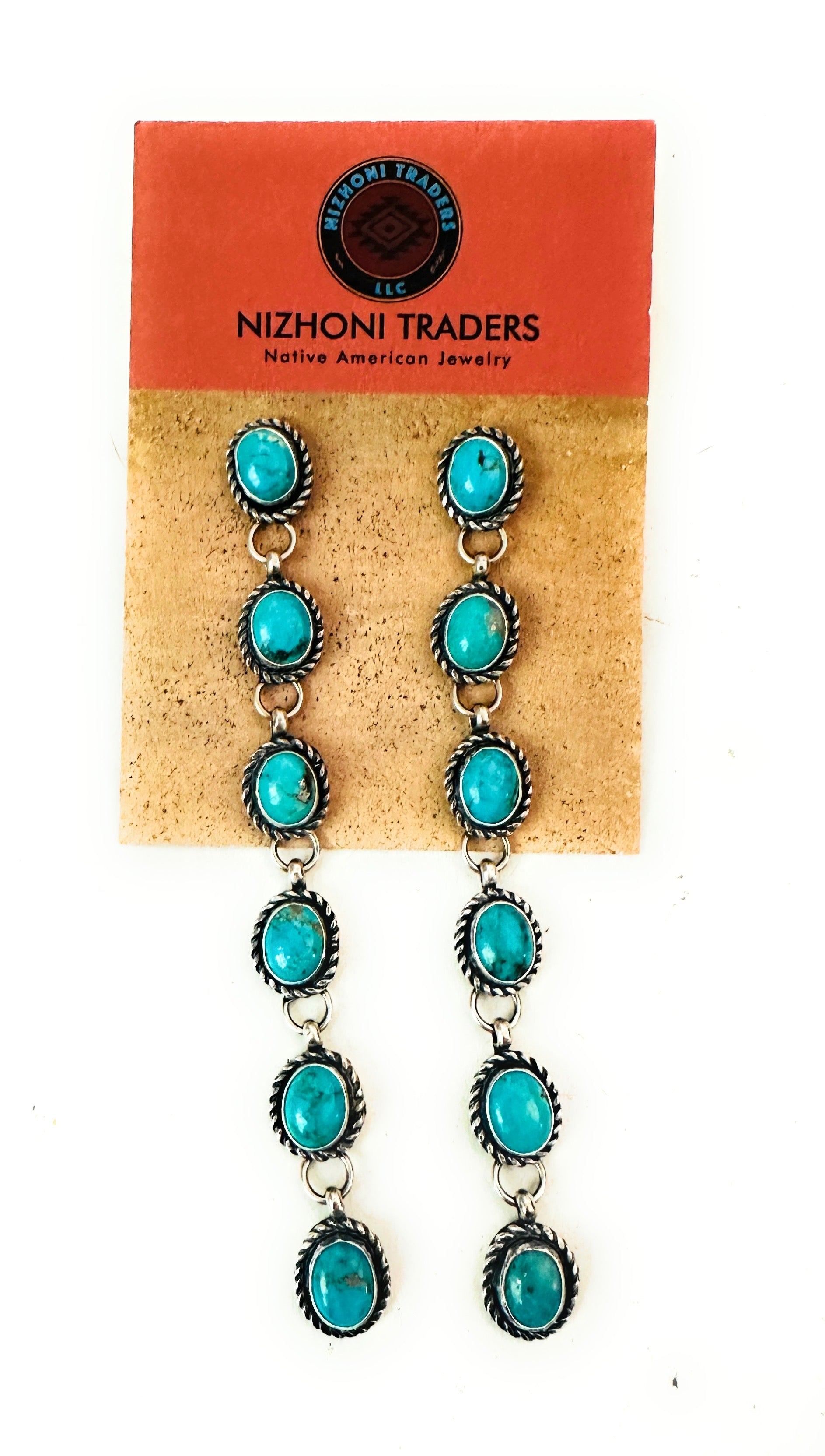 Navajo Turquoise And Sterling Silver Drop Dangle Earrings