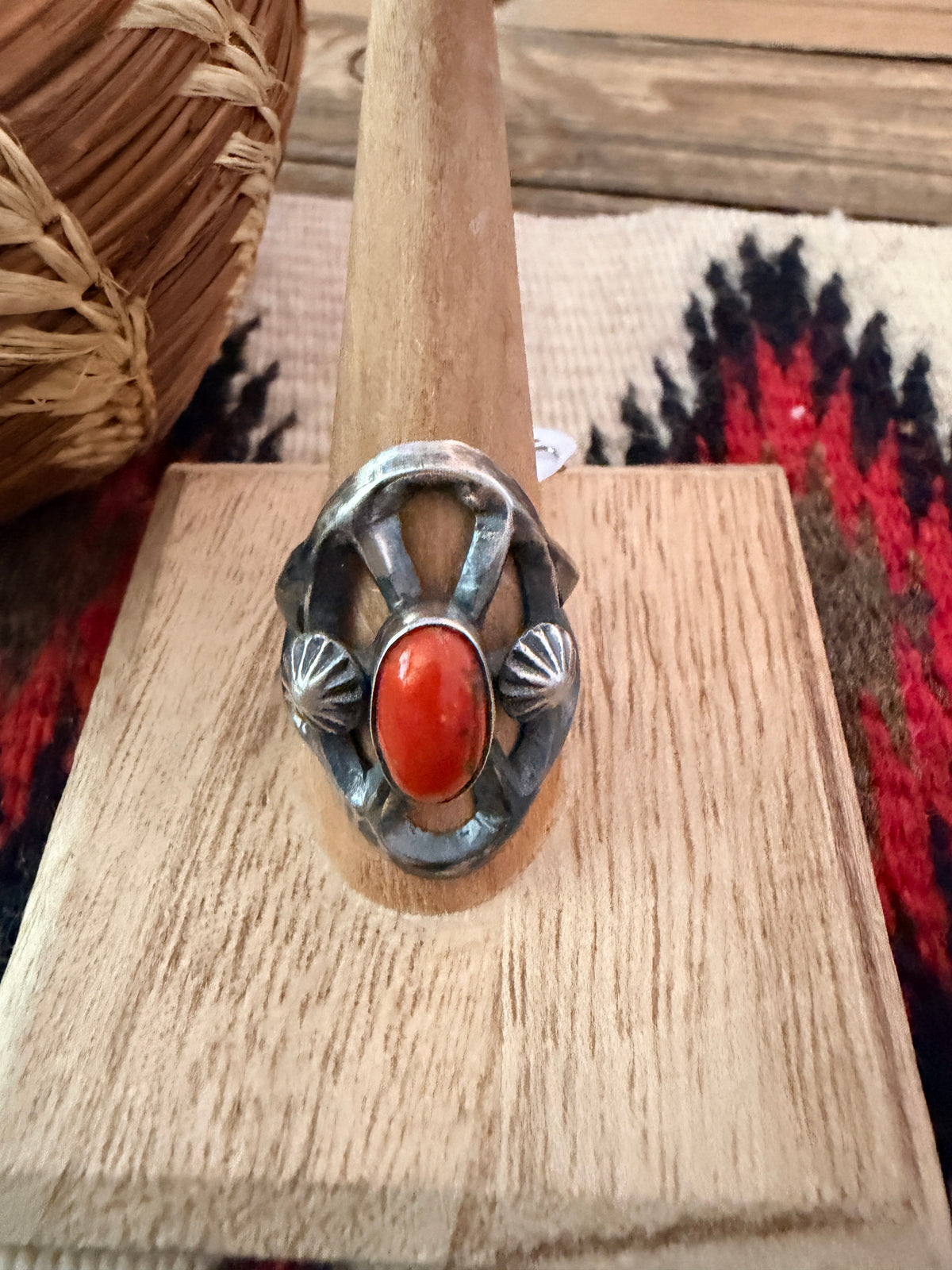 Handcrafted Coral and Sterling Silver Ring size 10 by Chimney Butte