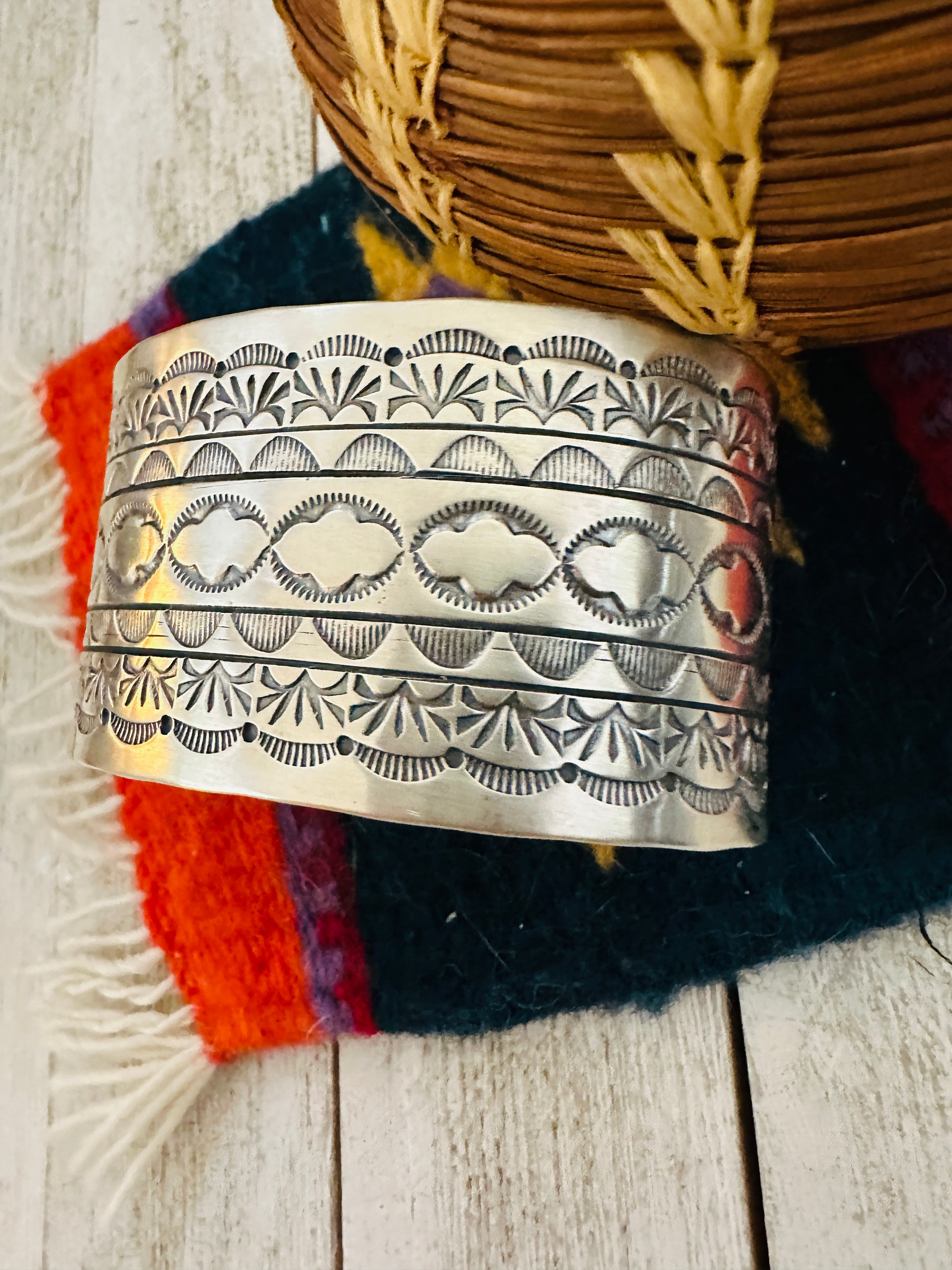 Navajo Hand Stamped Sterling Silver Cuff Bracelet