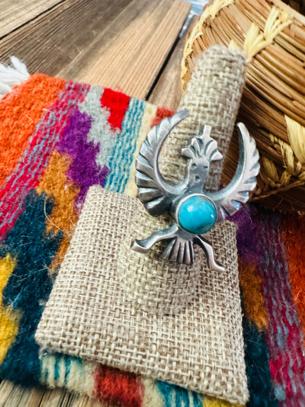 Handcrafted Turquoise and Sterling Silver Thunderbird Ring size 8 by Chimney Butte