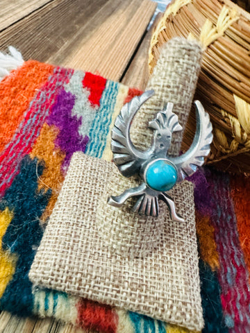 Handcrafted Turquoise and Sterling Silver Thunderbird Ring size 8 by Chimney Butte