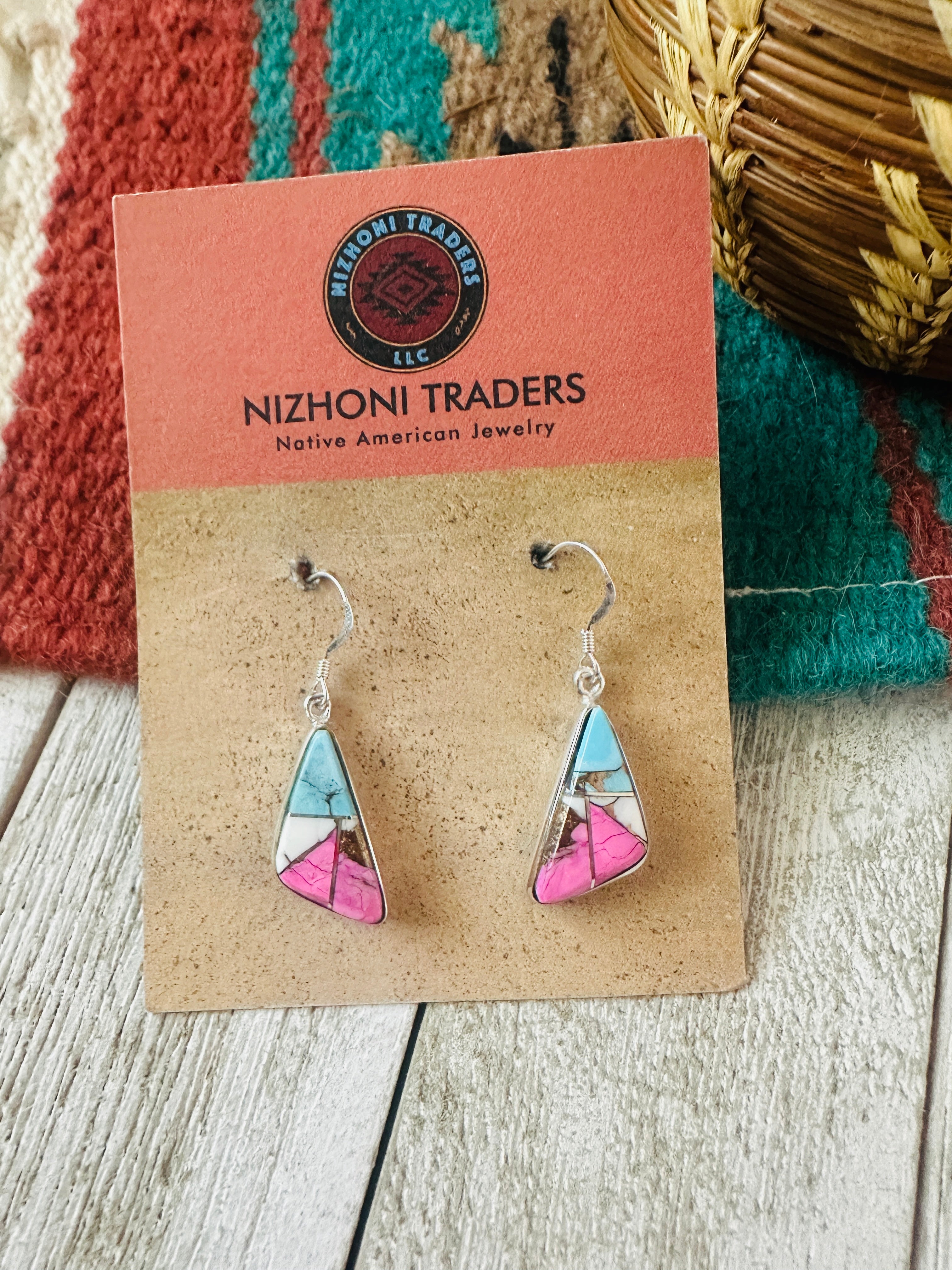 Handcrafted Cotton Candy and Sterling Silver Inlay Dangle Earrings