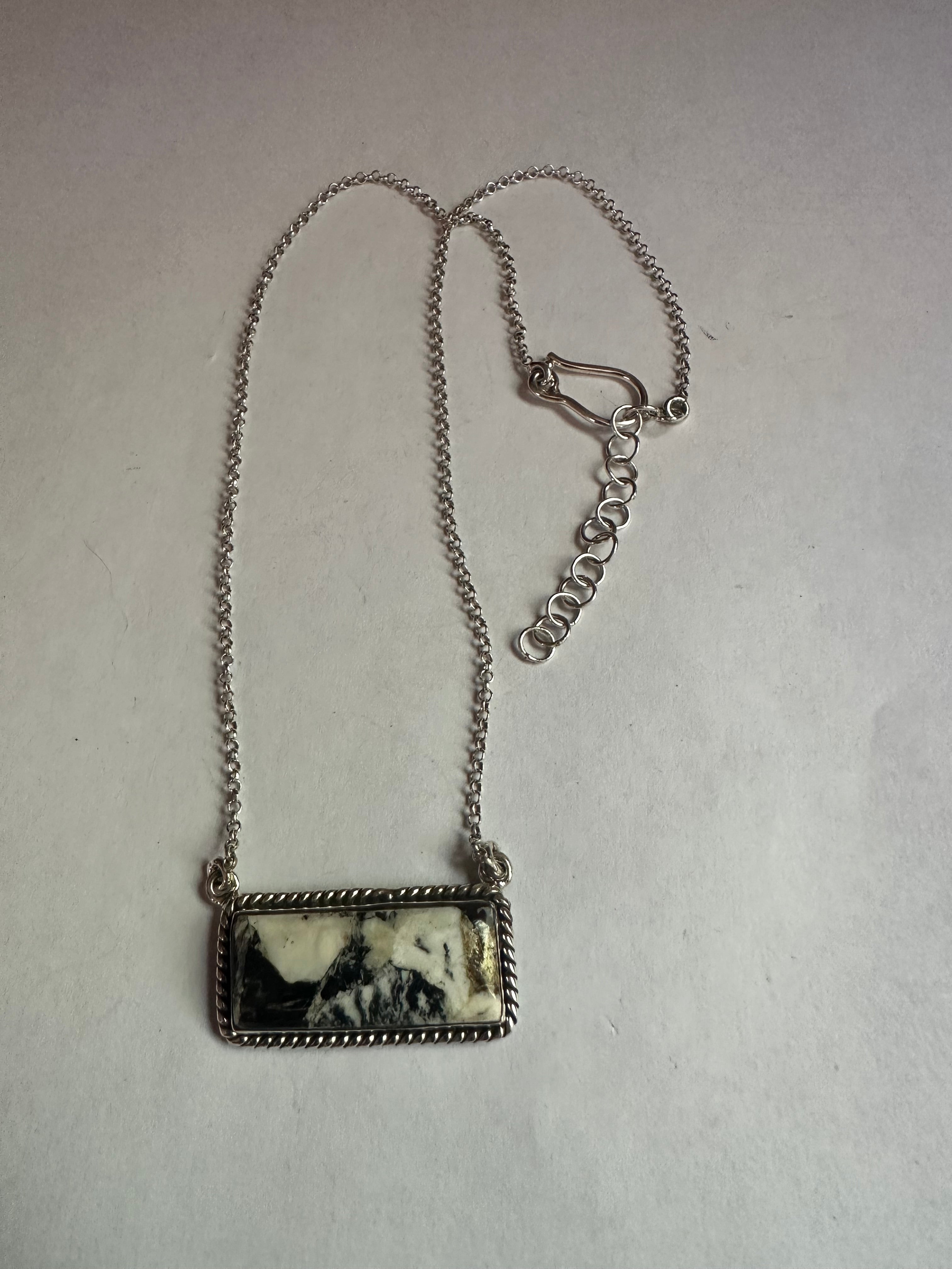 Handmade Sterling Silver & White Buffalo Bar Necklace