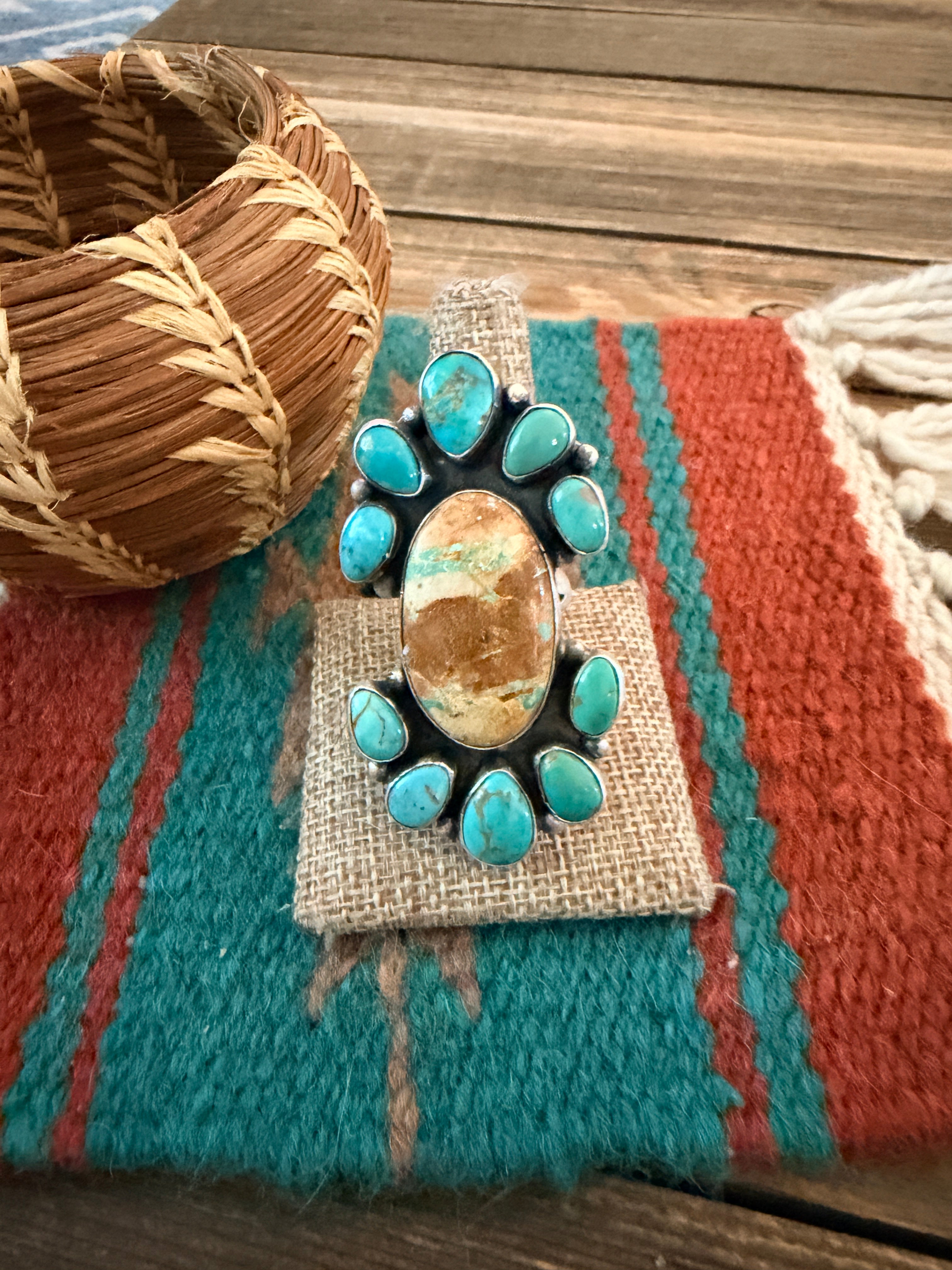 Handcrafted Multi Turquoise & Sterling Silver Ring Size 10.5 by Ella Peter