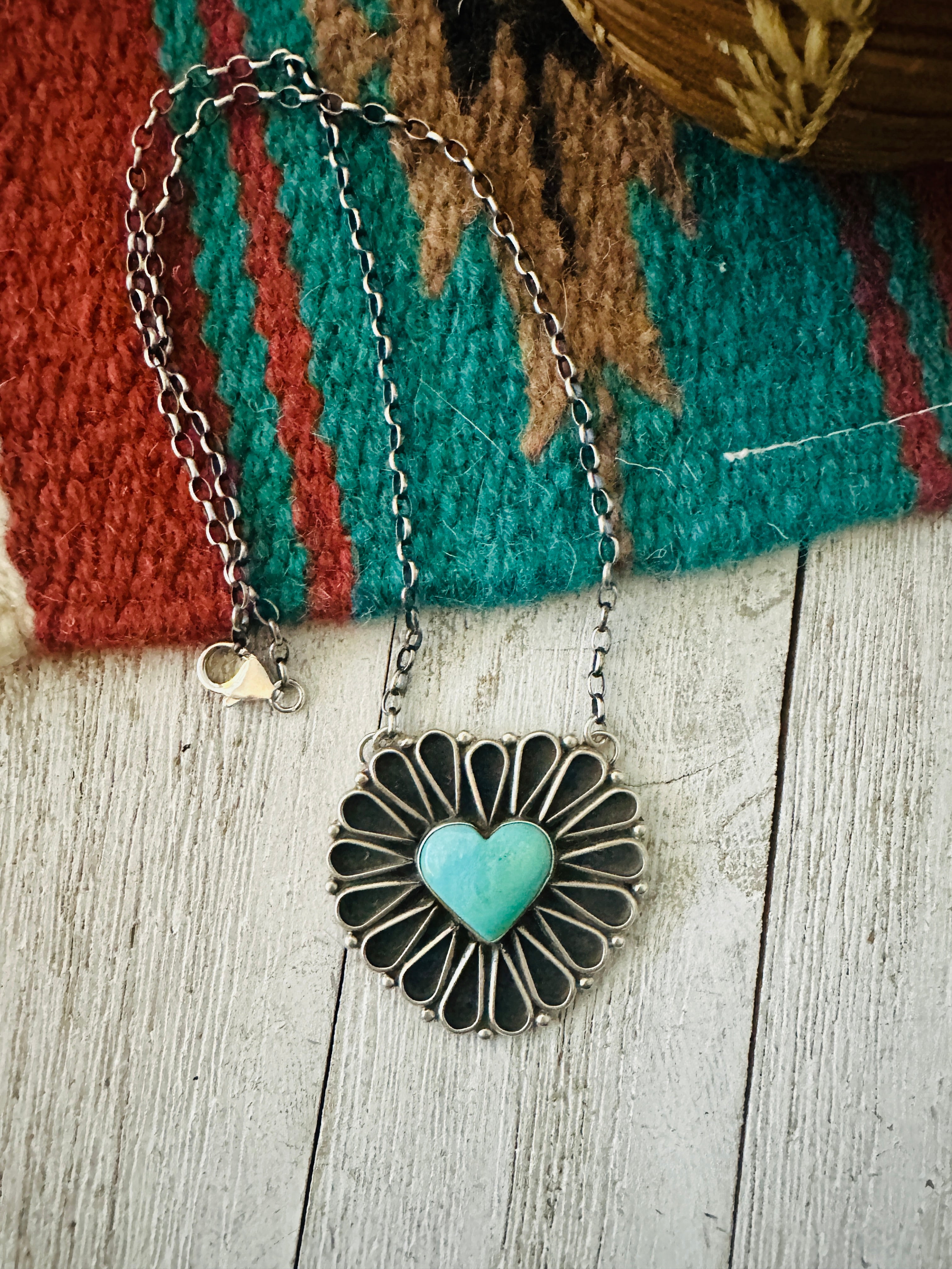 Navajo Sterling Silver & Turquoise Heart Necklace