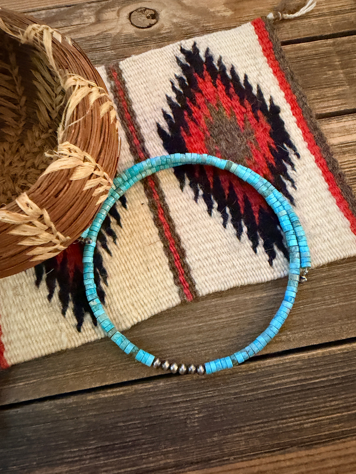 Handcrafted Turquoise & Sterling Silver Beaded Wrap Choker Necklace