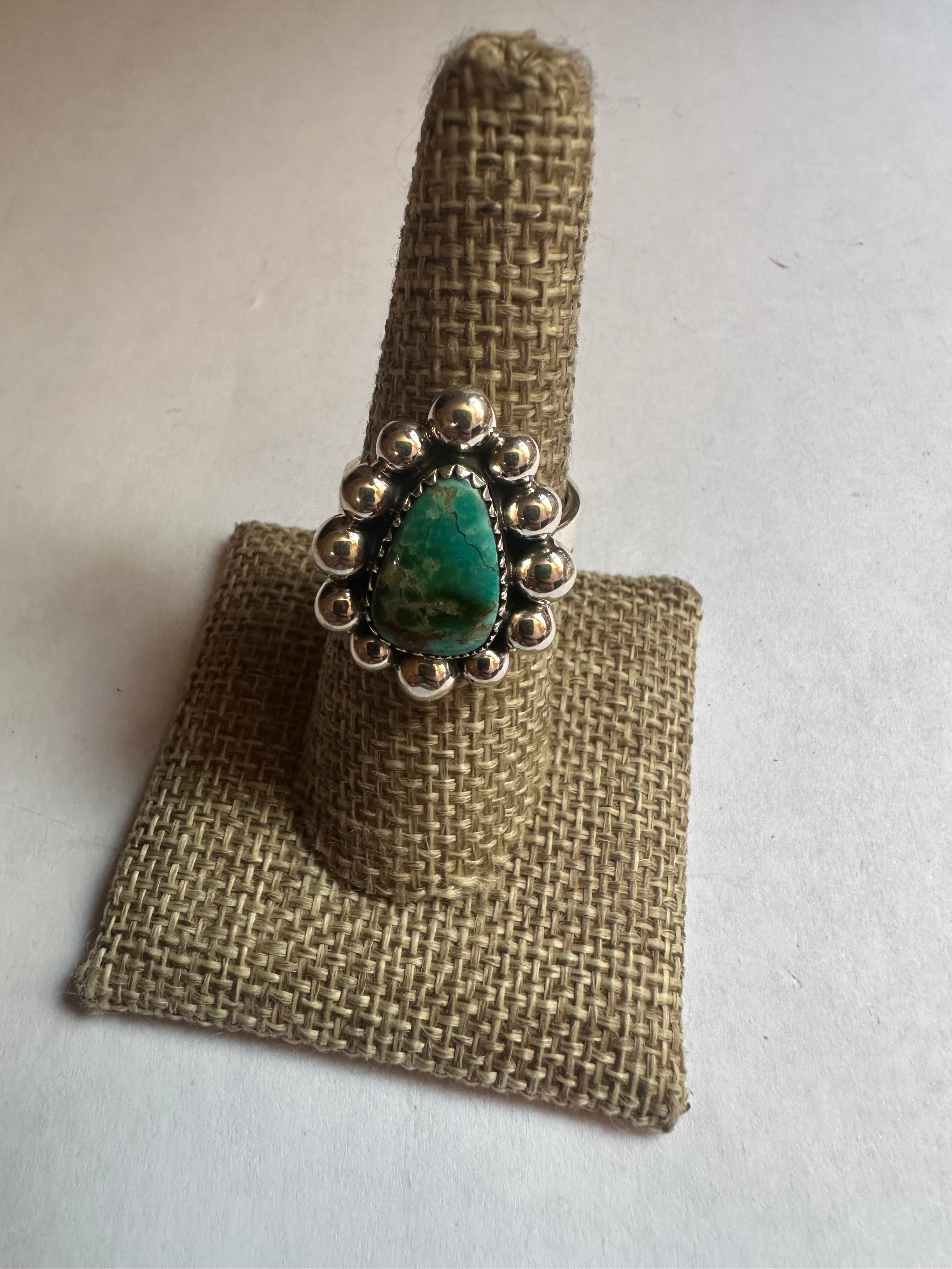 Handmade Natural Turquoise And Sterling Silver Adjustable Ring