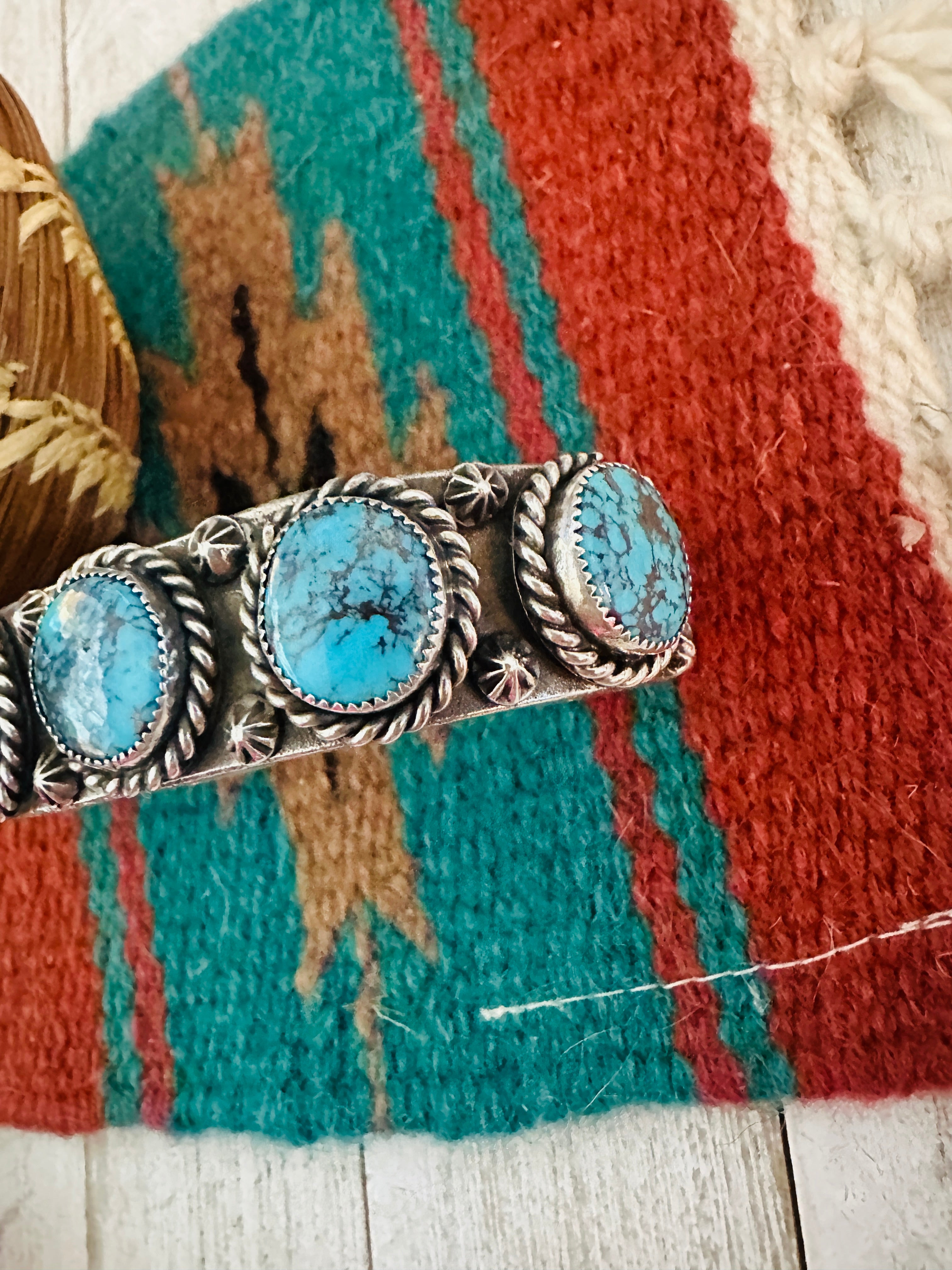 Navajo Kingman Web Turquoise & Sterling Silver Cuff Bracelet by Kevin Billah