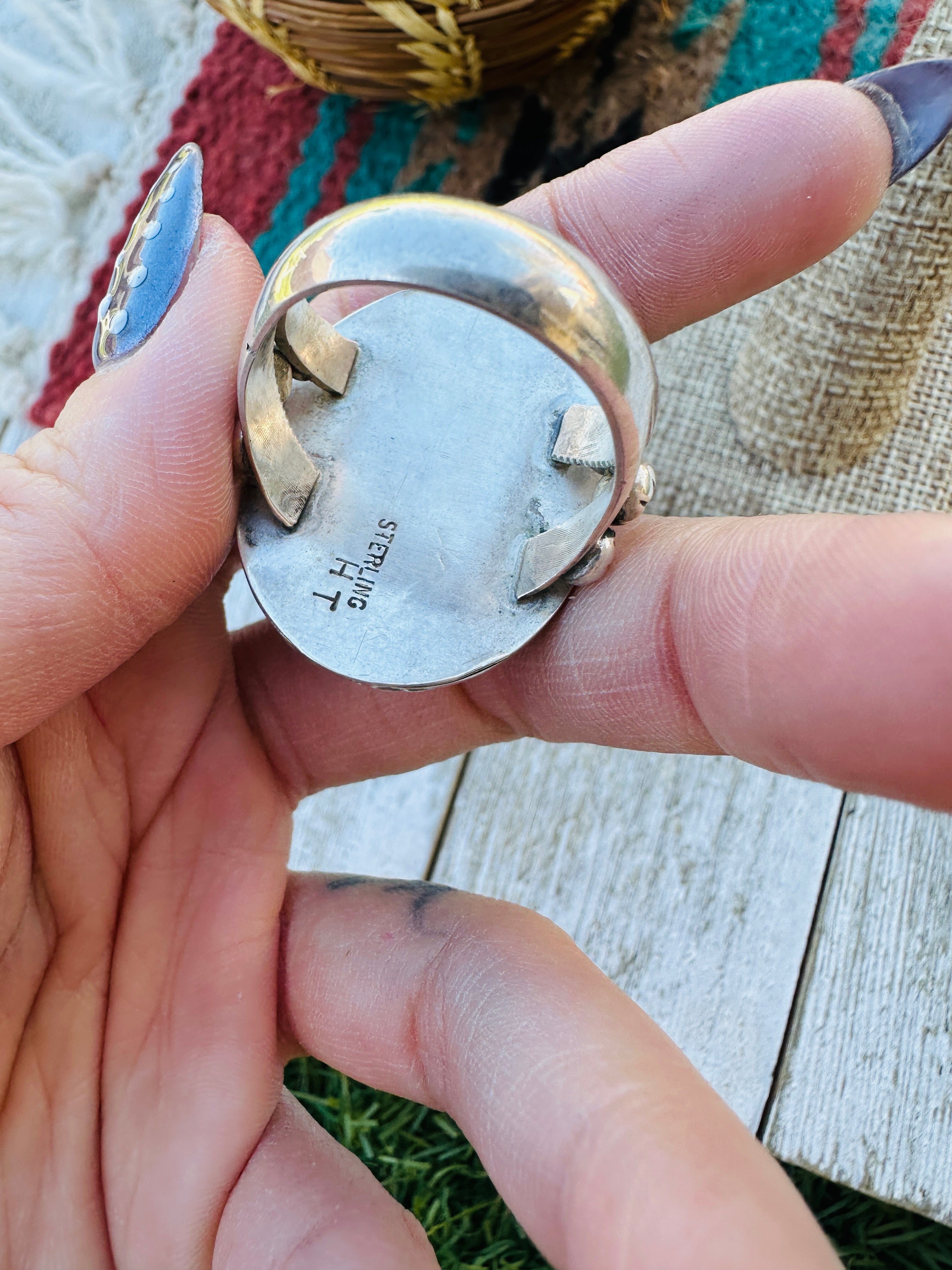 Handcrafted Turquoise & Sterling Silver Ring Size 12