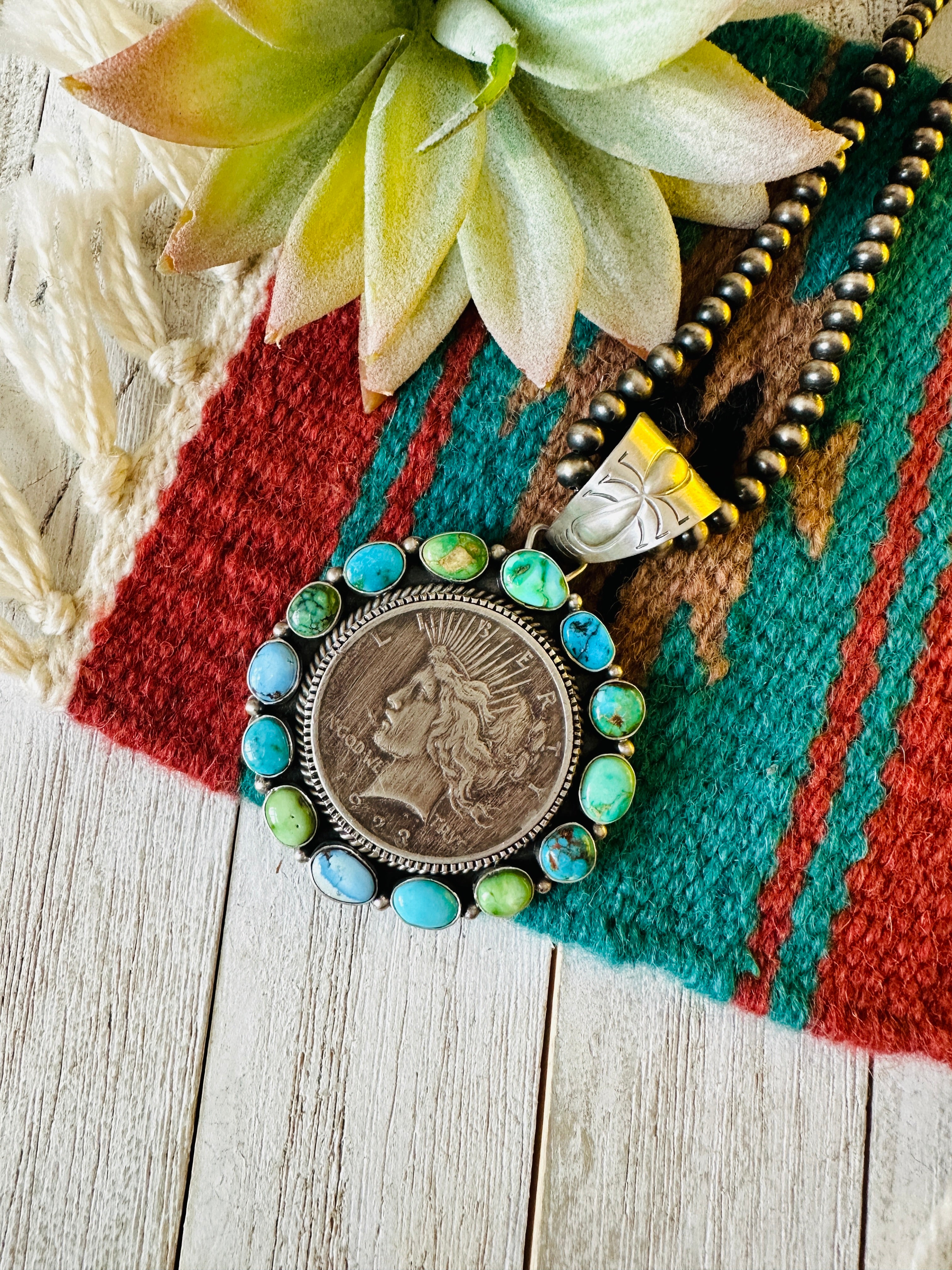 Oddity online Authentic Native American Old Pawn Navajo Handmade Turquoise Pendant