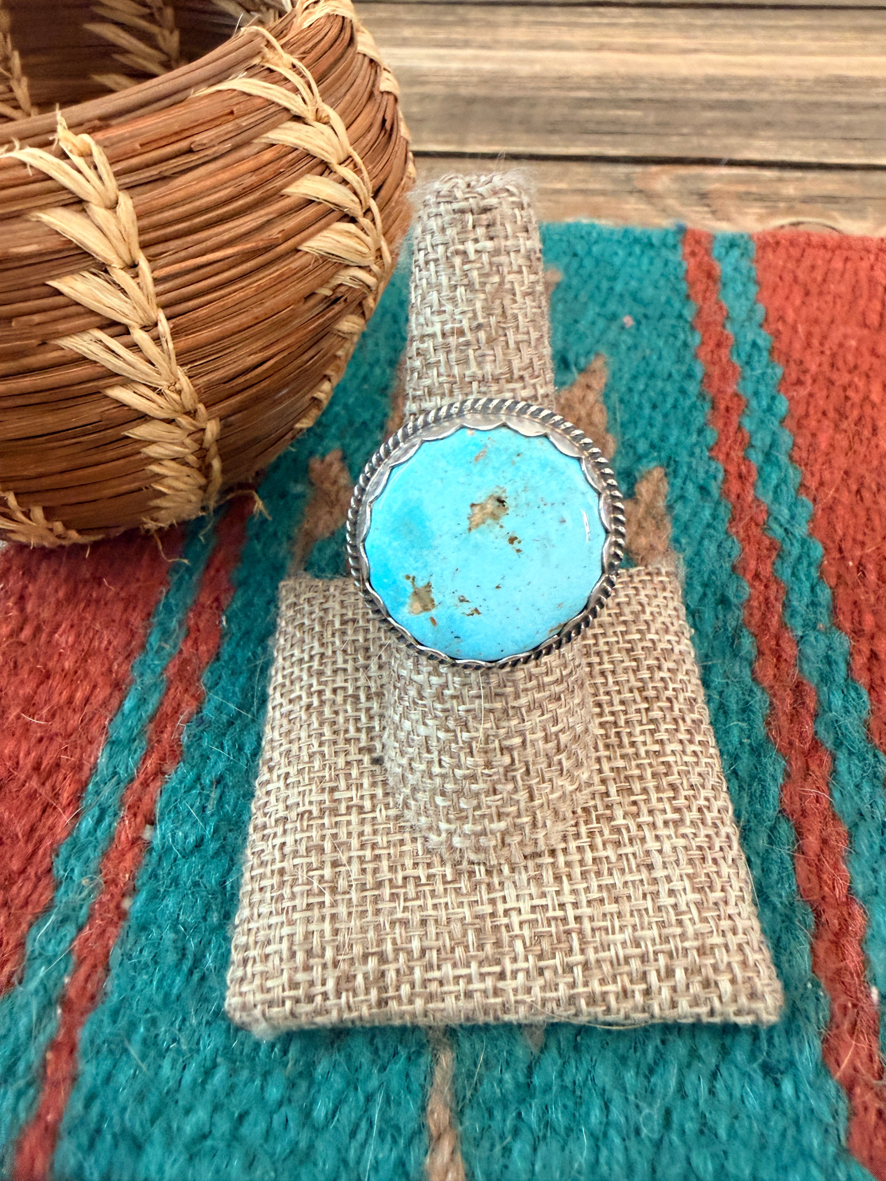 Handmade Sterling Silver & Blue Ridge Turquoise Adjustable Ring