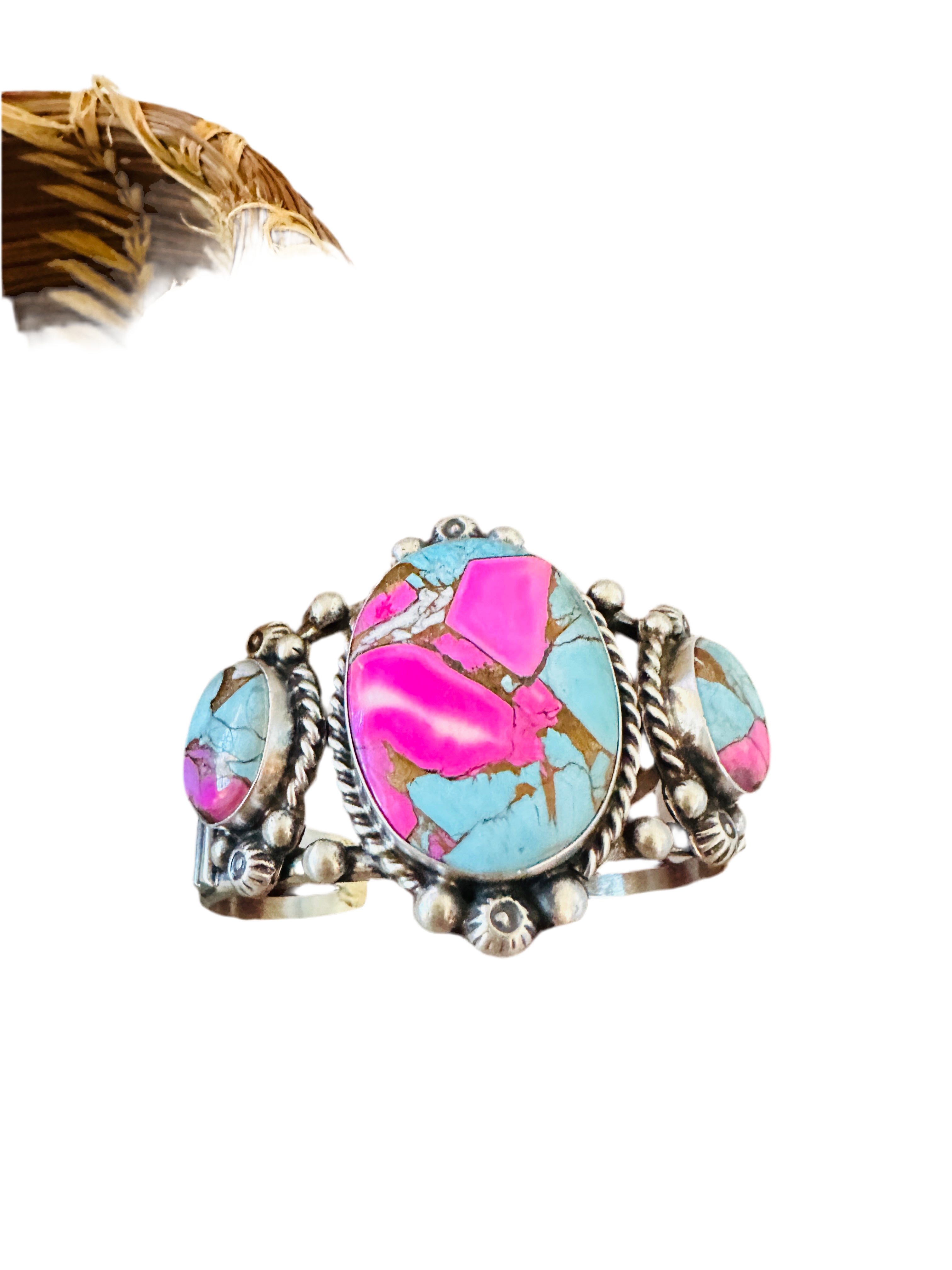 Handcrafted Cotton Candy & Sterling Silver Cuff Bracelet