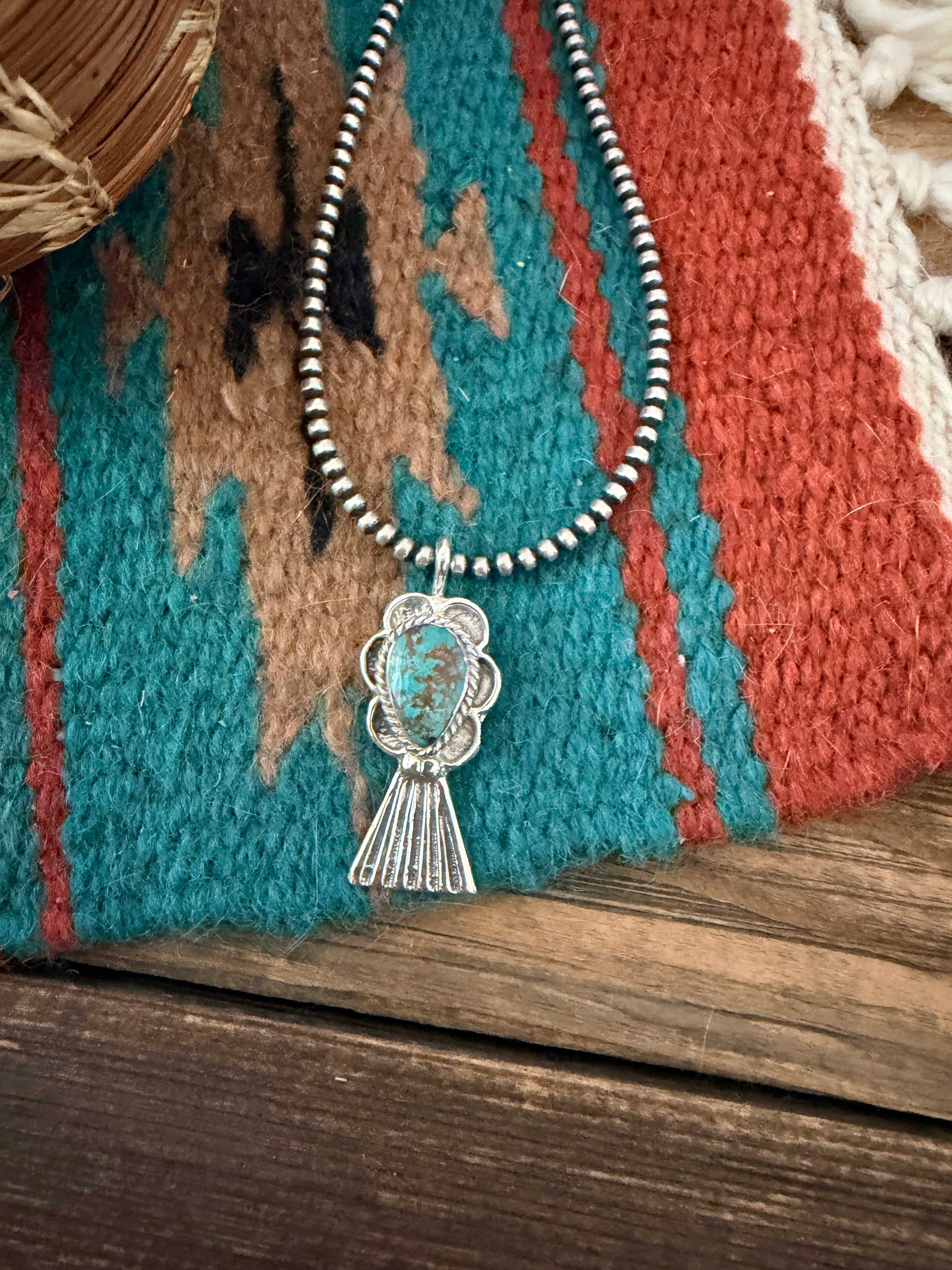 Handcrafted Sterling Silver & Turquoise Blossom Pendant by Joseph Martinez