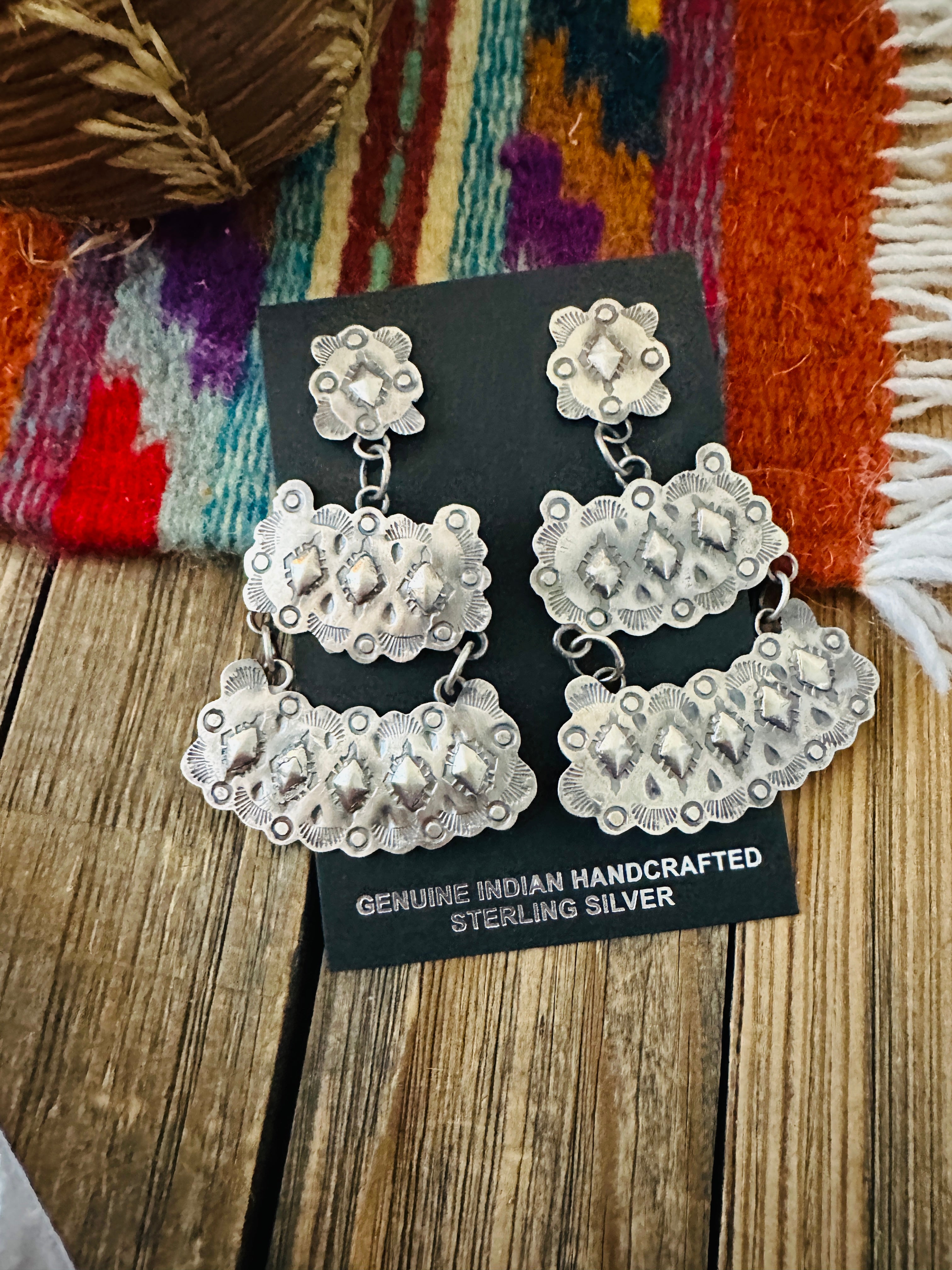 Handcrafted Sterling Silver Concho Dangle Earrings