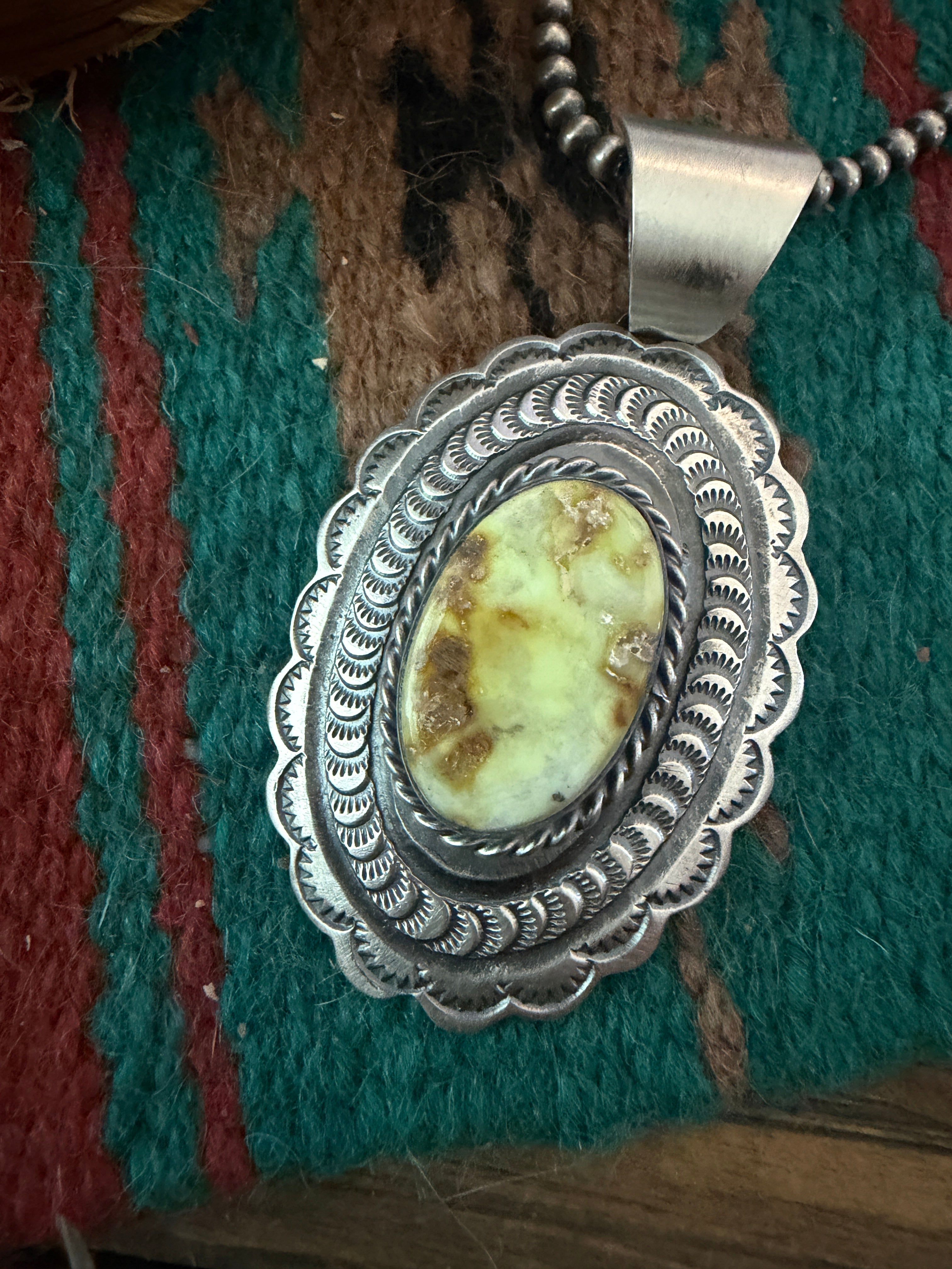 Handcrafted Sterling Silver & Palomino Turquoise Concho Pendant by Chimney Butte