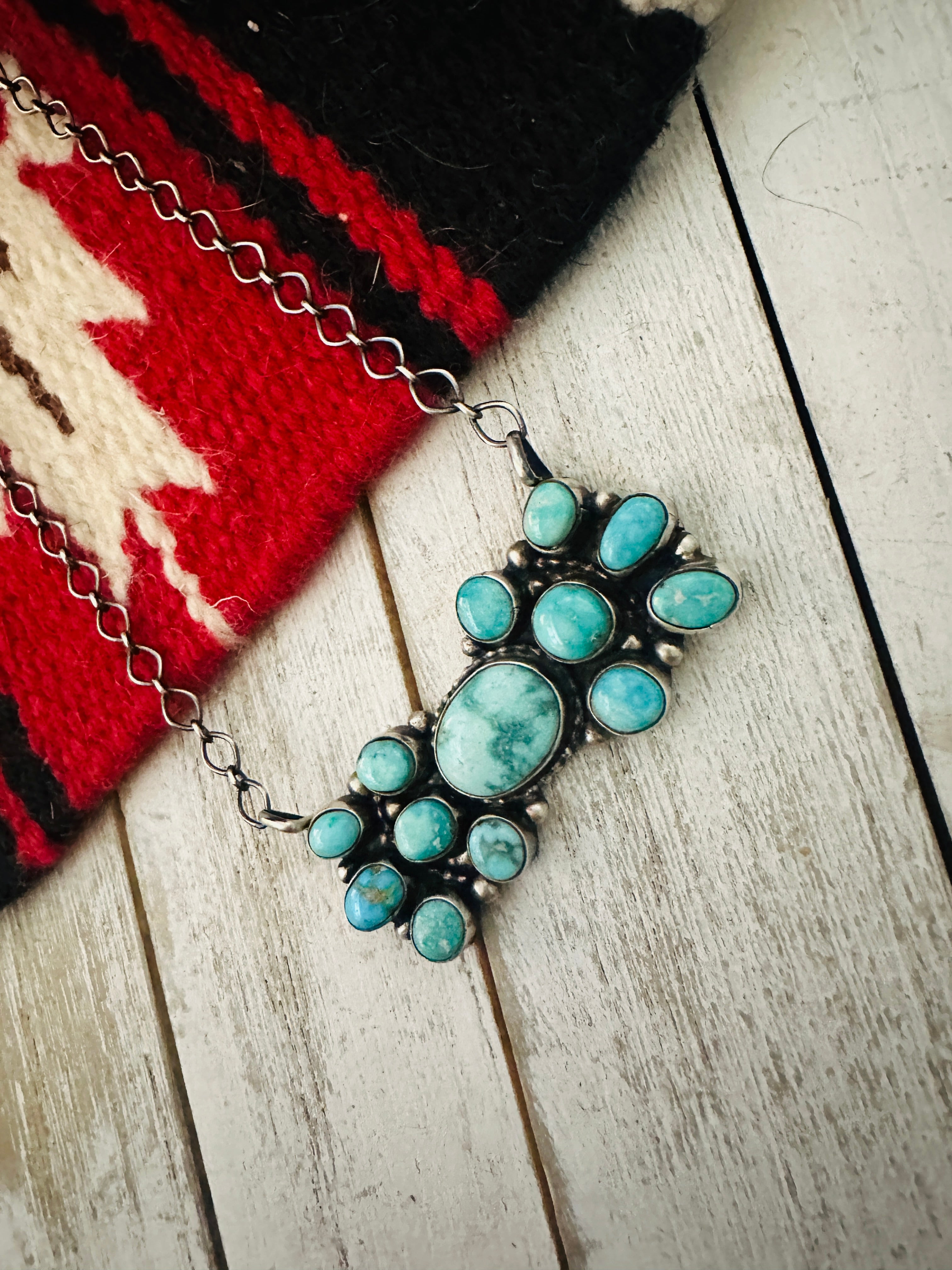 Navajo Sterling Silver & Carico Lake Turquoise Necklace