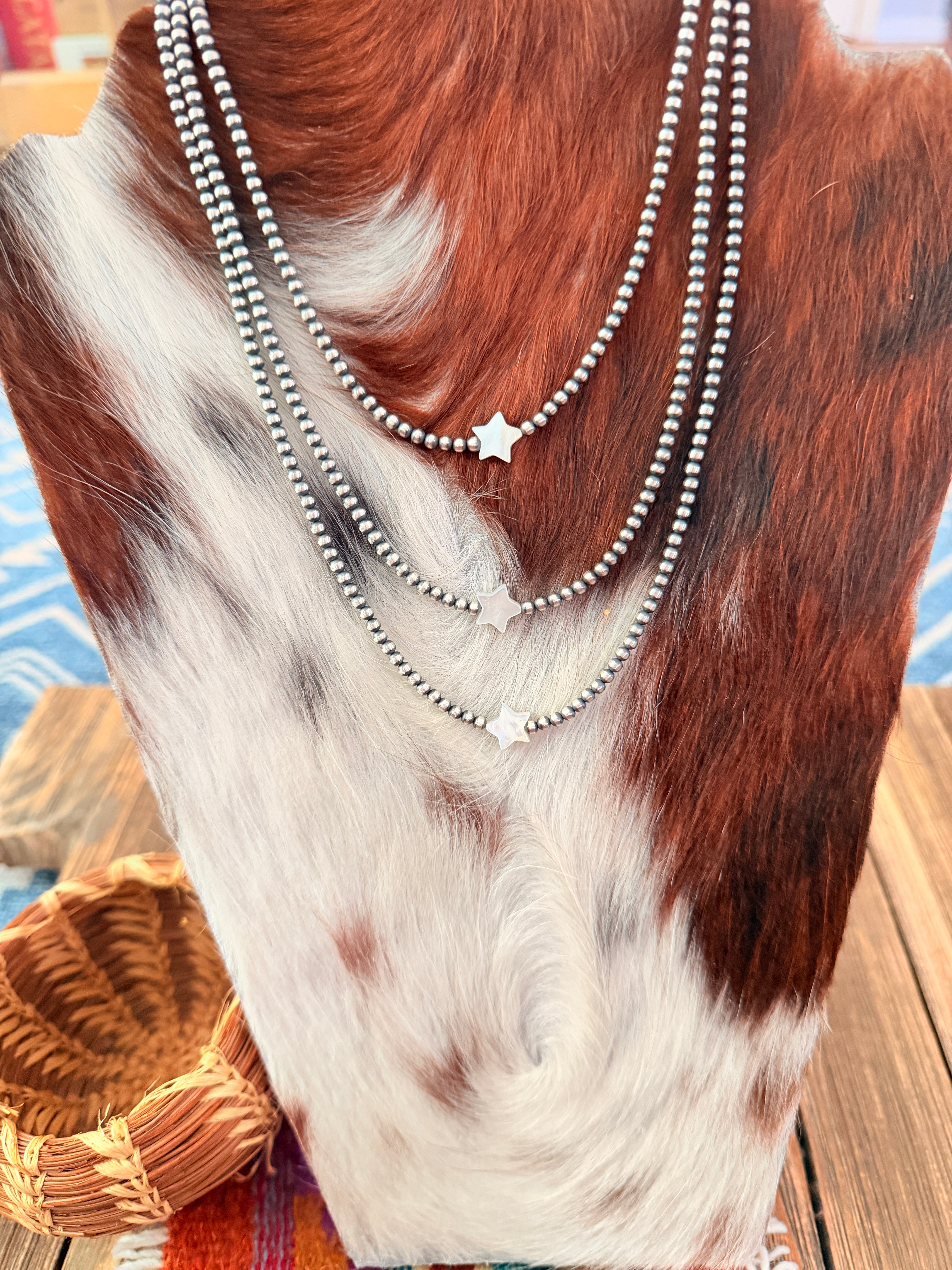 Handcrafted Mother of Pearl and Sterling Silver Pearl Star Beaded Necklace