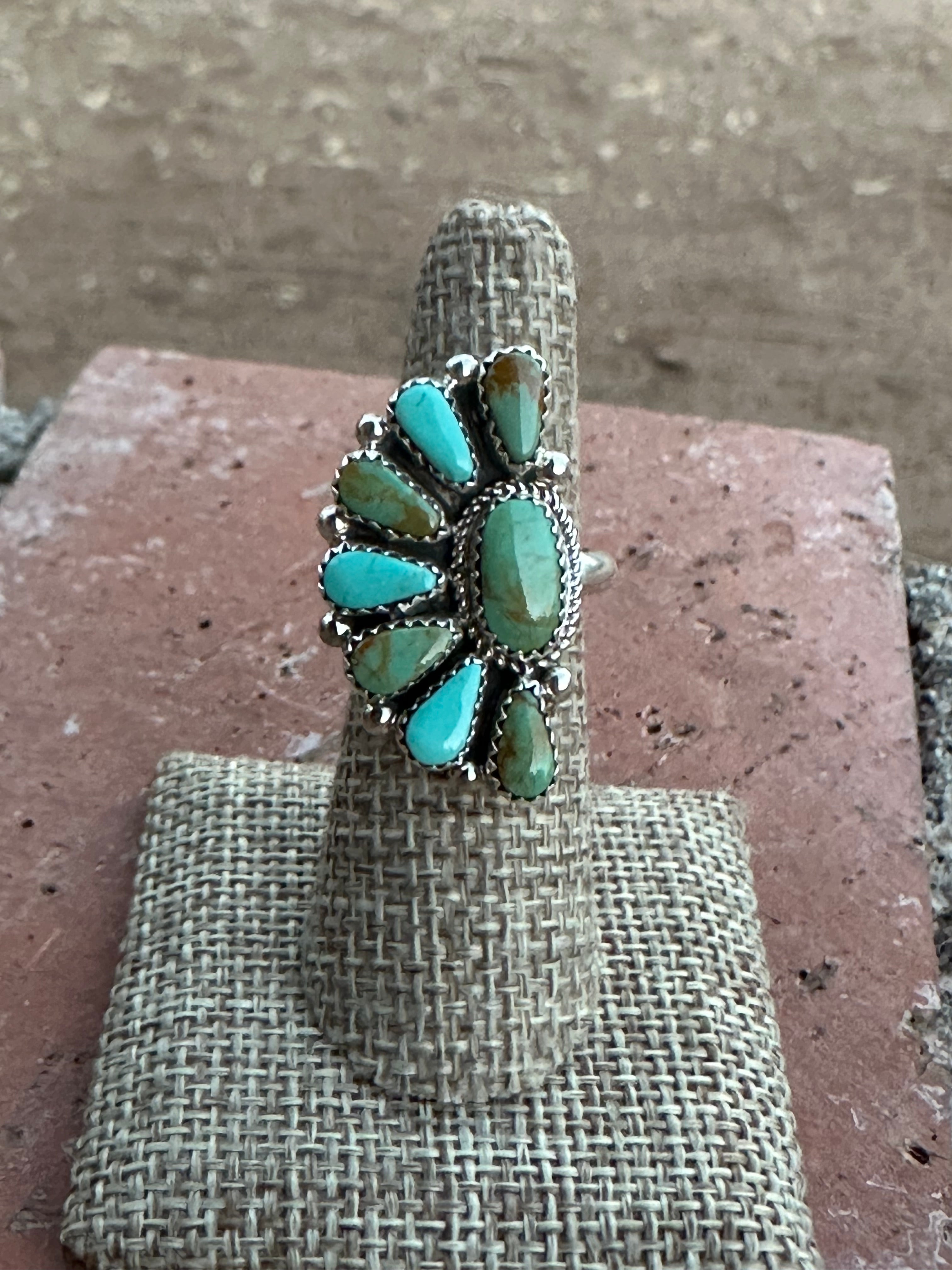 Navajo Kingman Turquoise & Sterling Silver Crescent Adjustable Ring