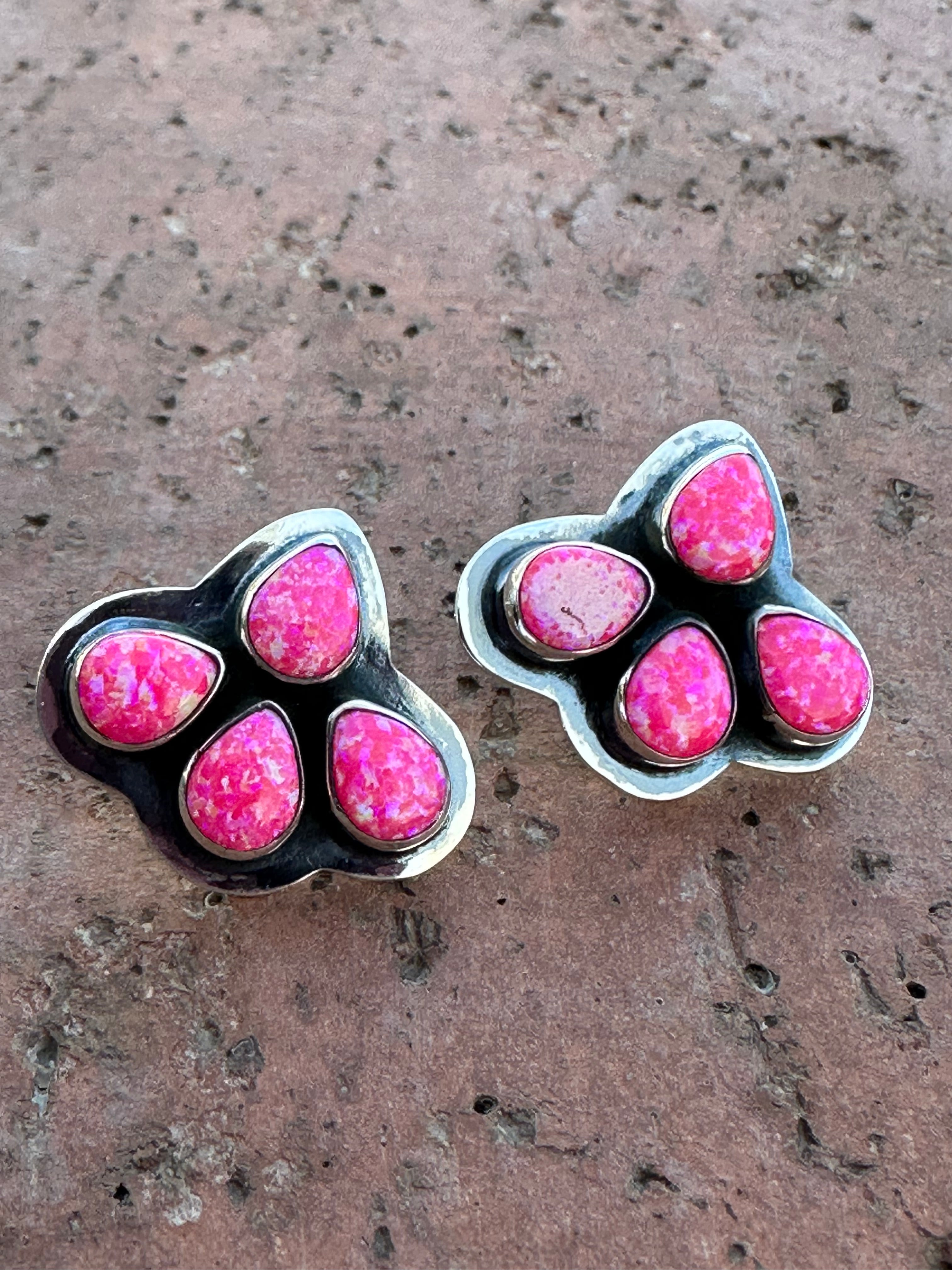 Handmade The Sunny Hot Pink Opal Sterling Silver Post Earrings