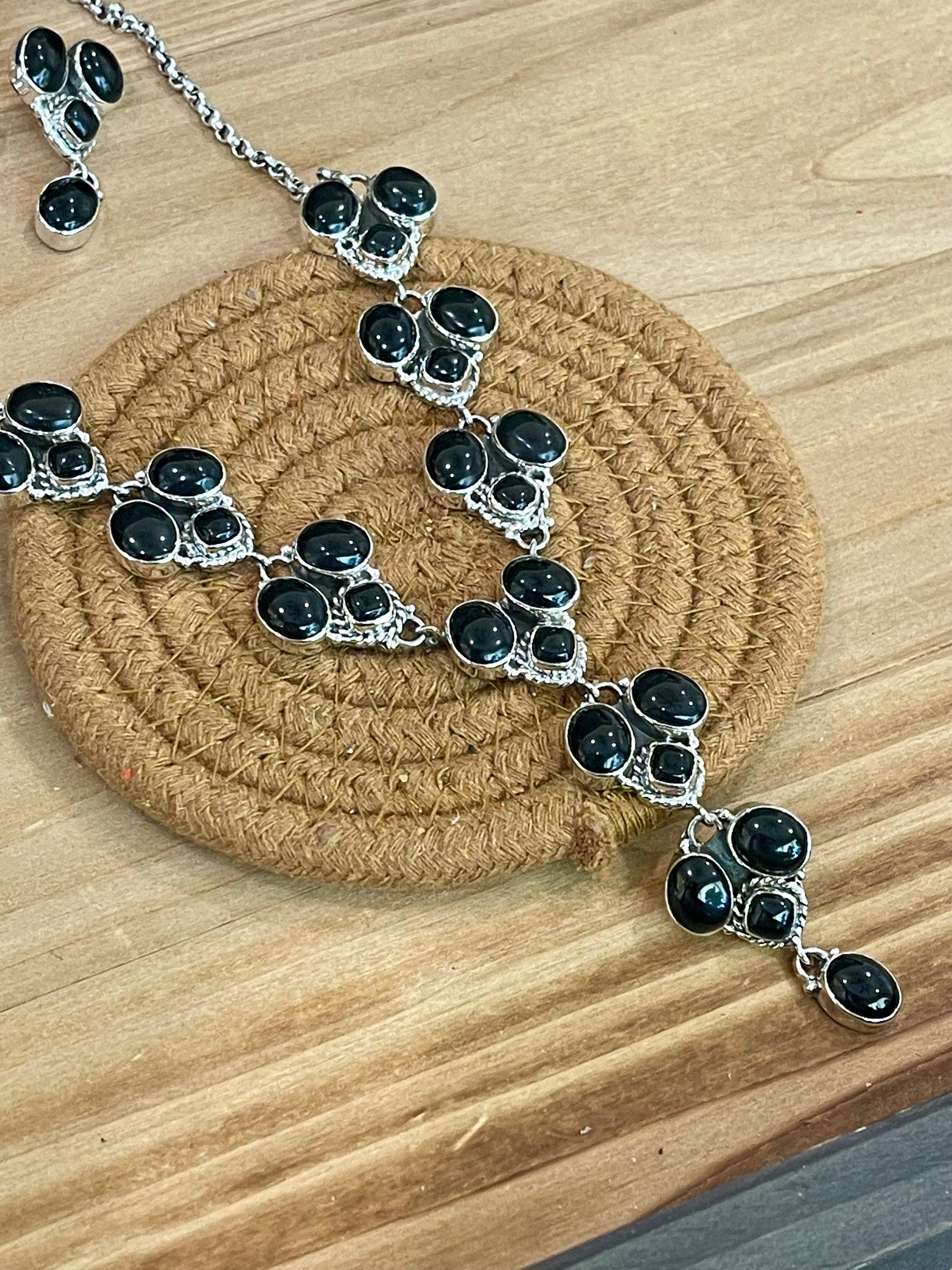 Beautiful Handmade Sterling Silver & Onyx Necklace And Earring Set