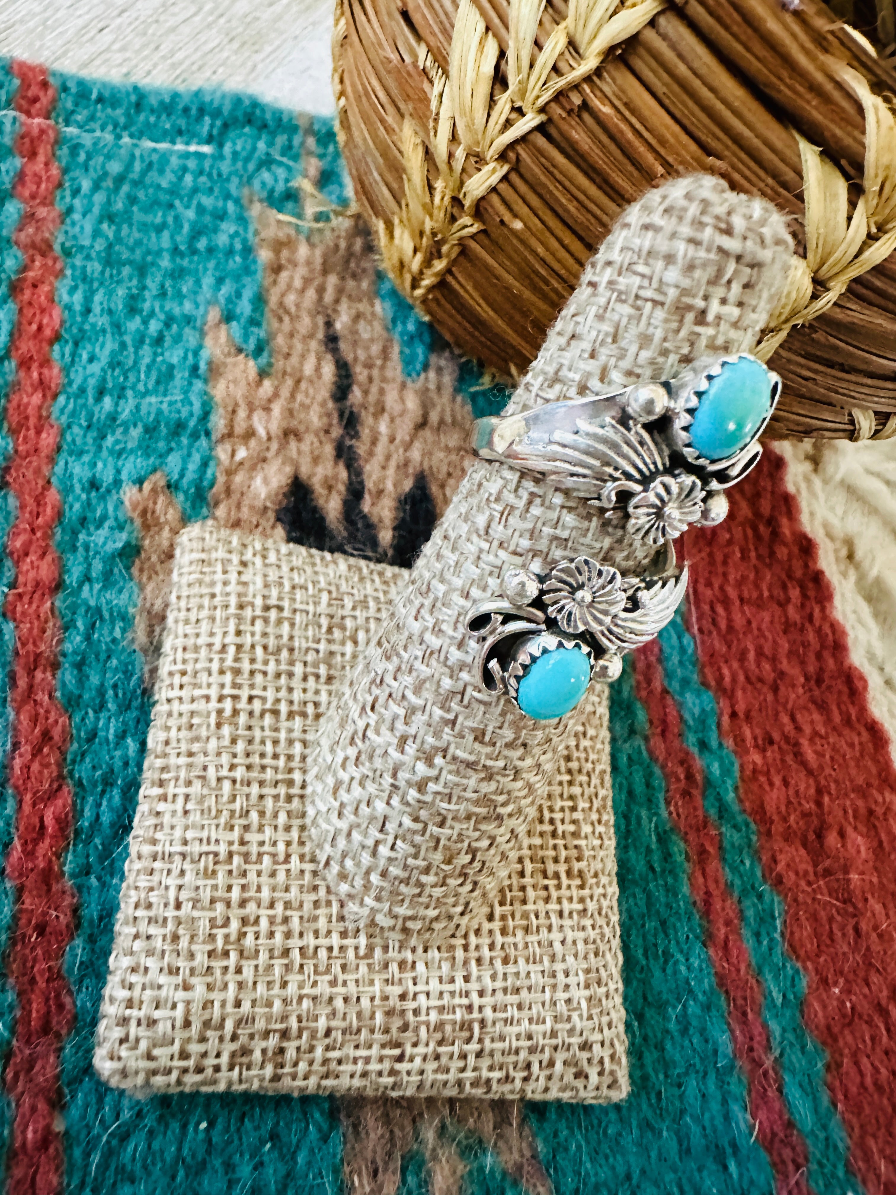 Handcrafted Sterling Silver & Turquoise Adjustable Flower Ring