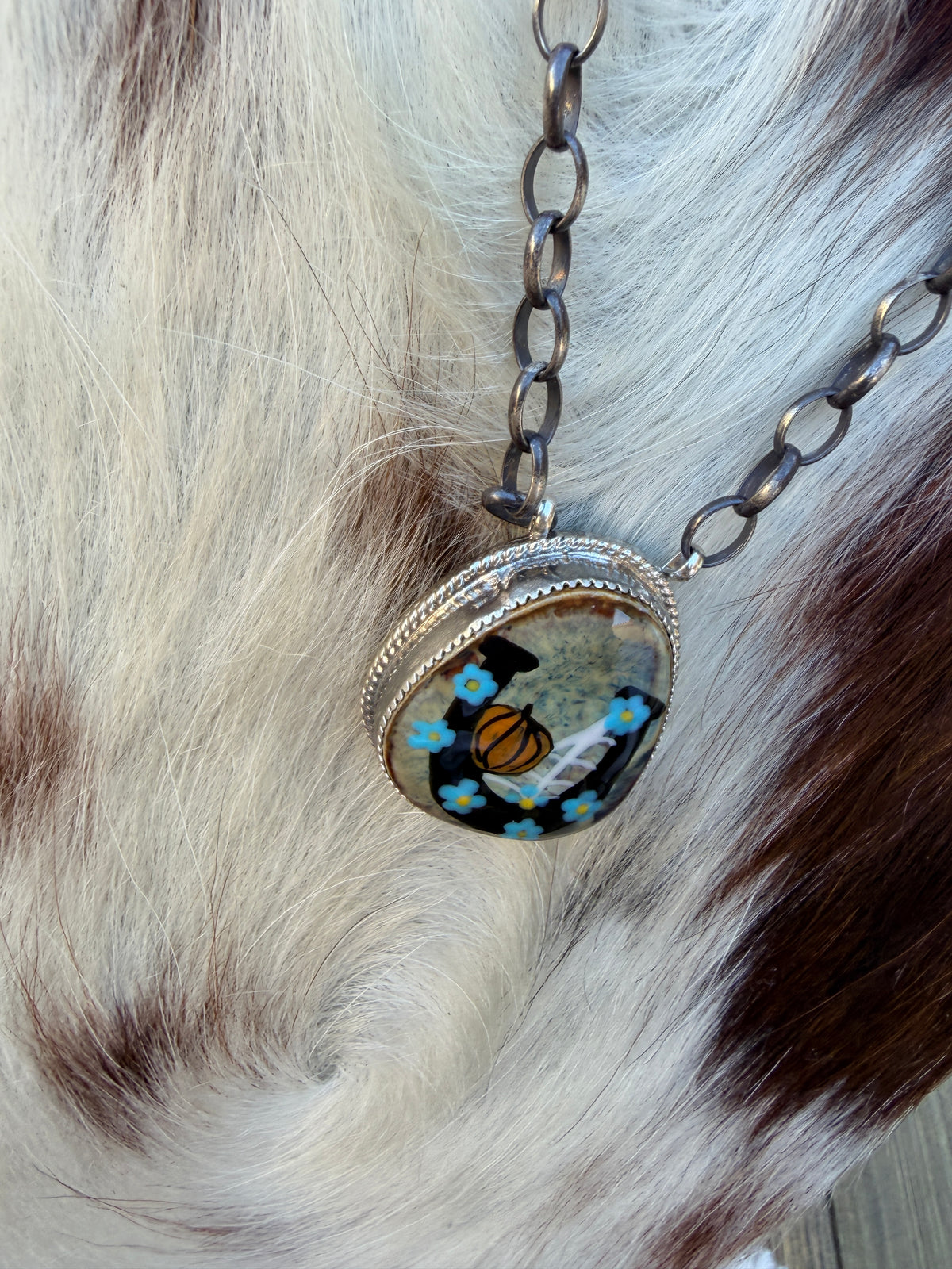 ~*Halloween Collection*~ Handmade Sterling Silver & Jasper Painted Pumpkin Necklace