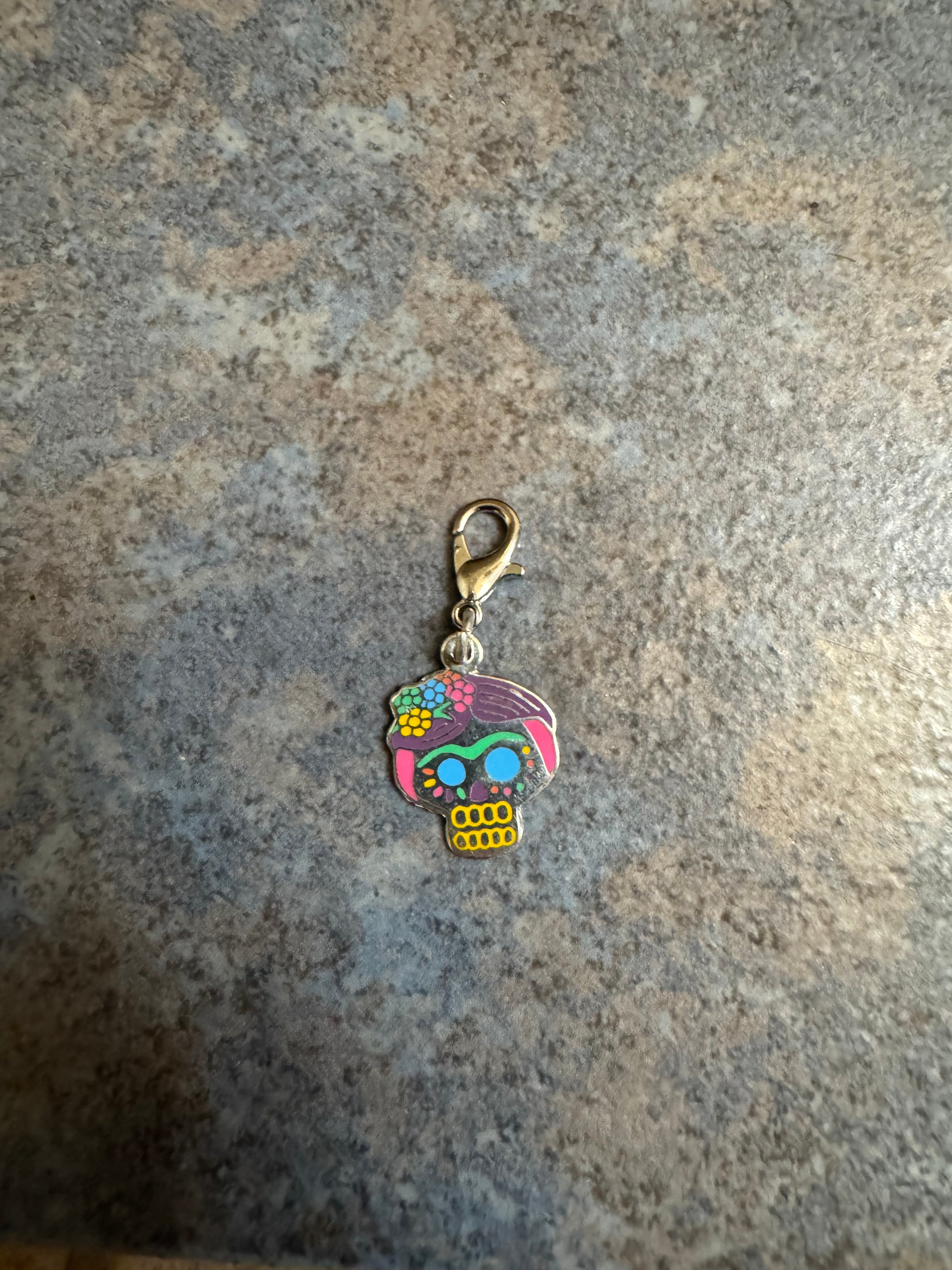Multicolored Sugar Skull Sterling Silver Charm