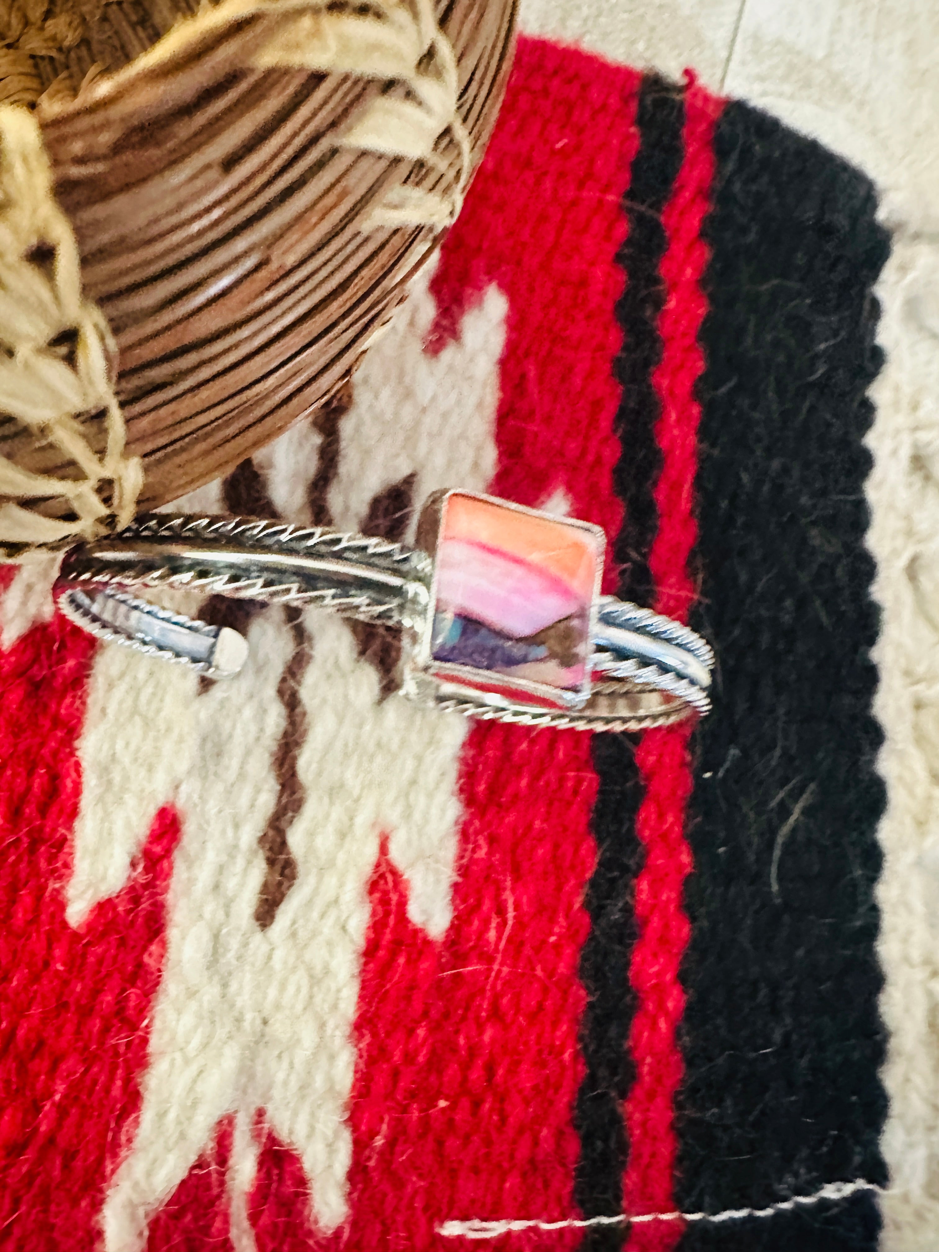 Navajo Sterling Silver & Pink Dream Mojave Cuff Bracelet