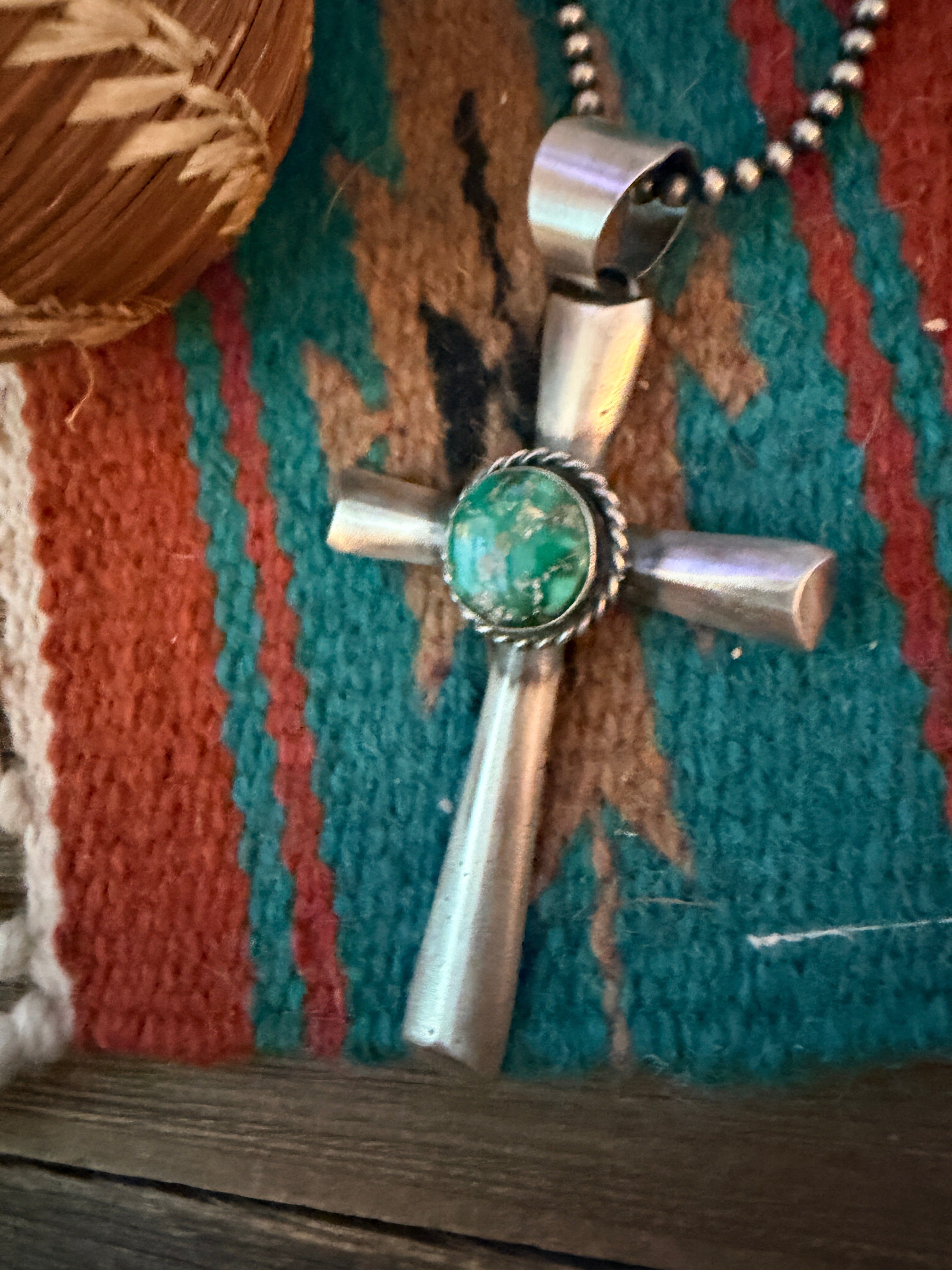 Handcrafted Sonoran Mountain Turquoise & Sterling Silver Cross Pendant by Chimney Butte