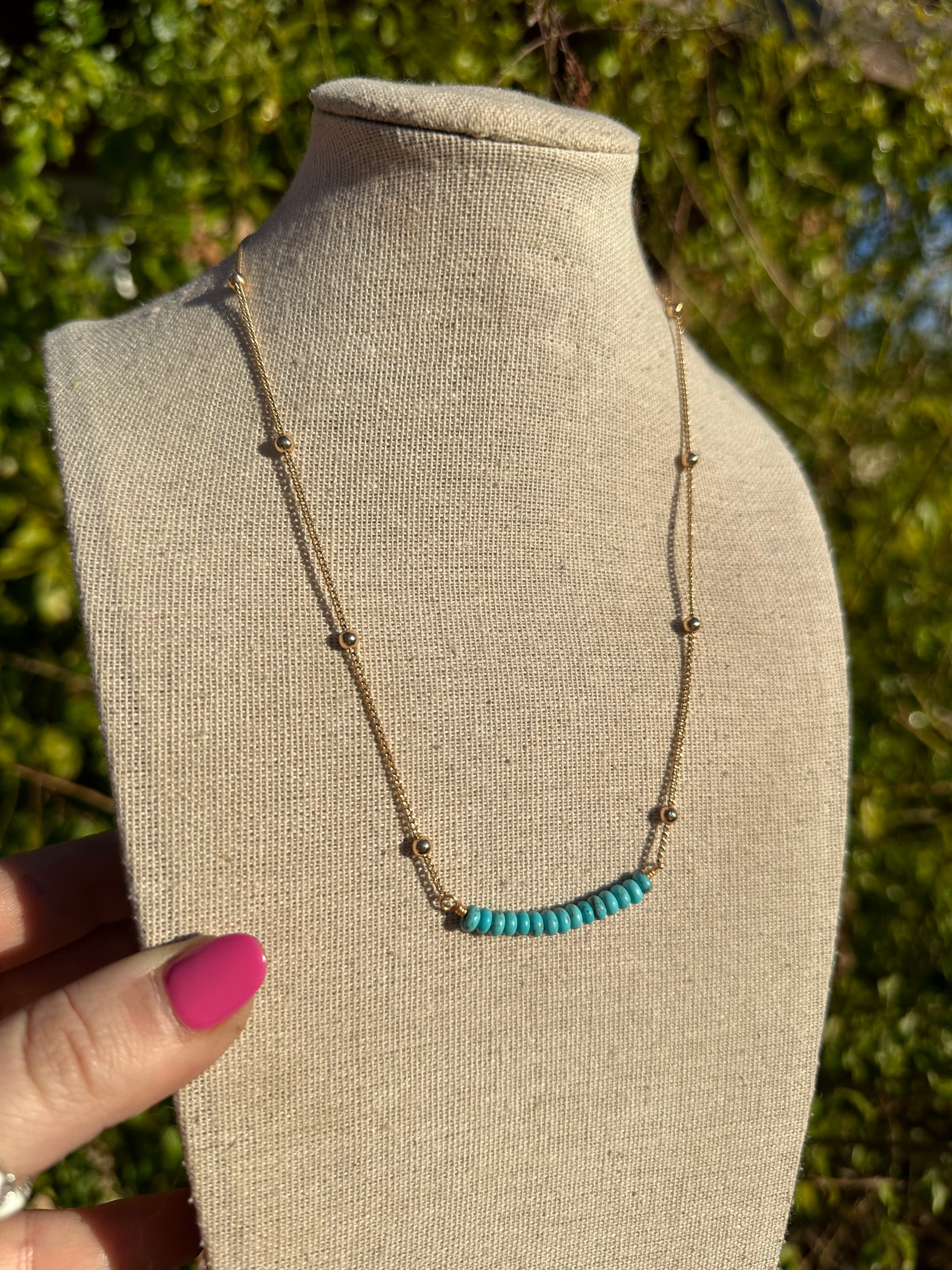 “The Golden Collection” Wild Heart Handmade Natural Turquoise Beaded 18k Gold Plated Necklace