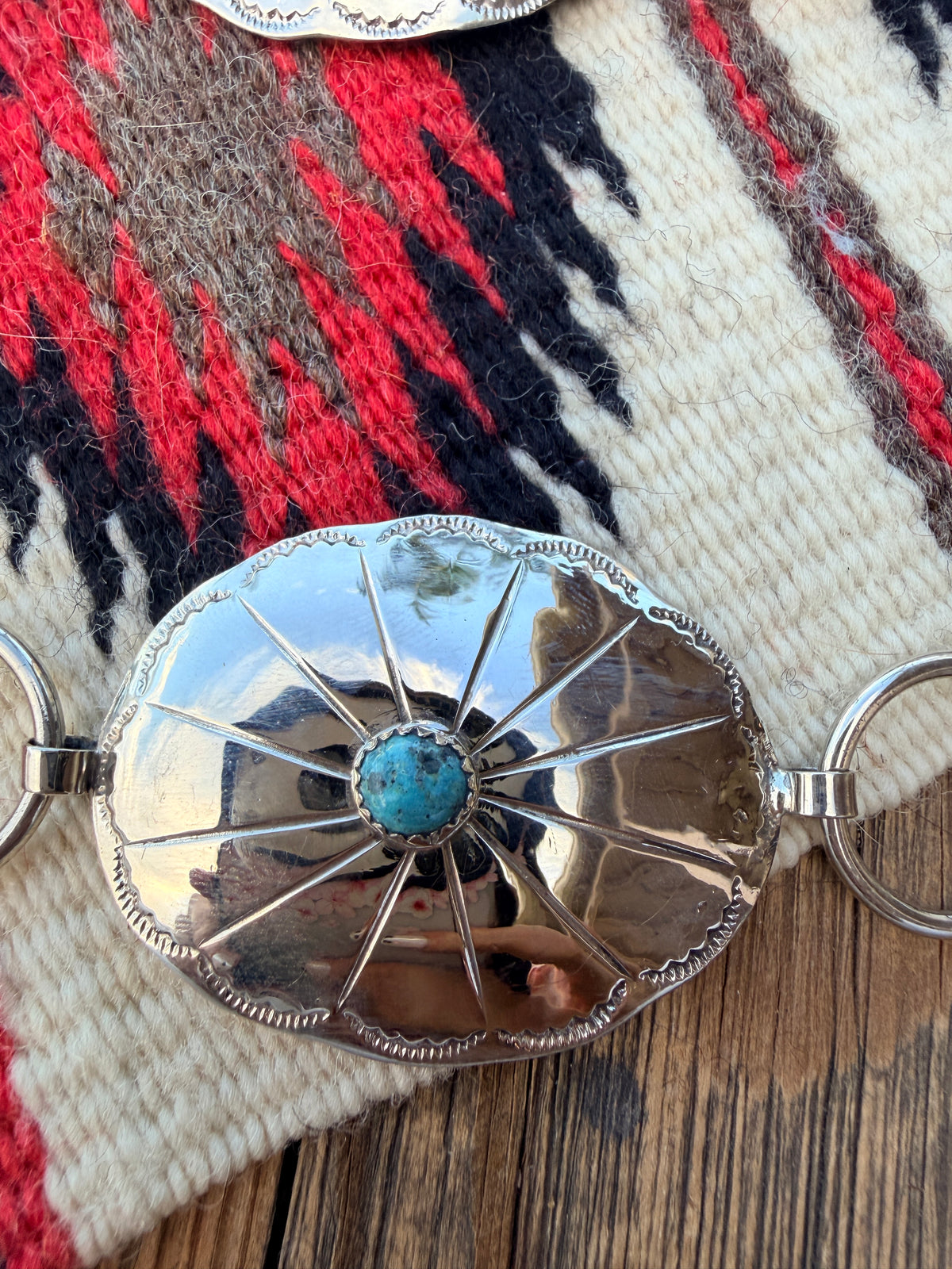 Handcrafted Vintage Old Pawn Turquoise & Nickel Concho Belt