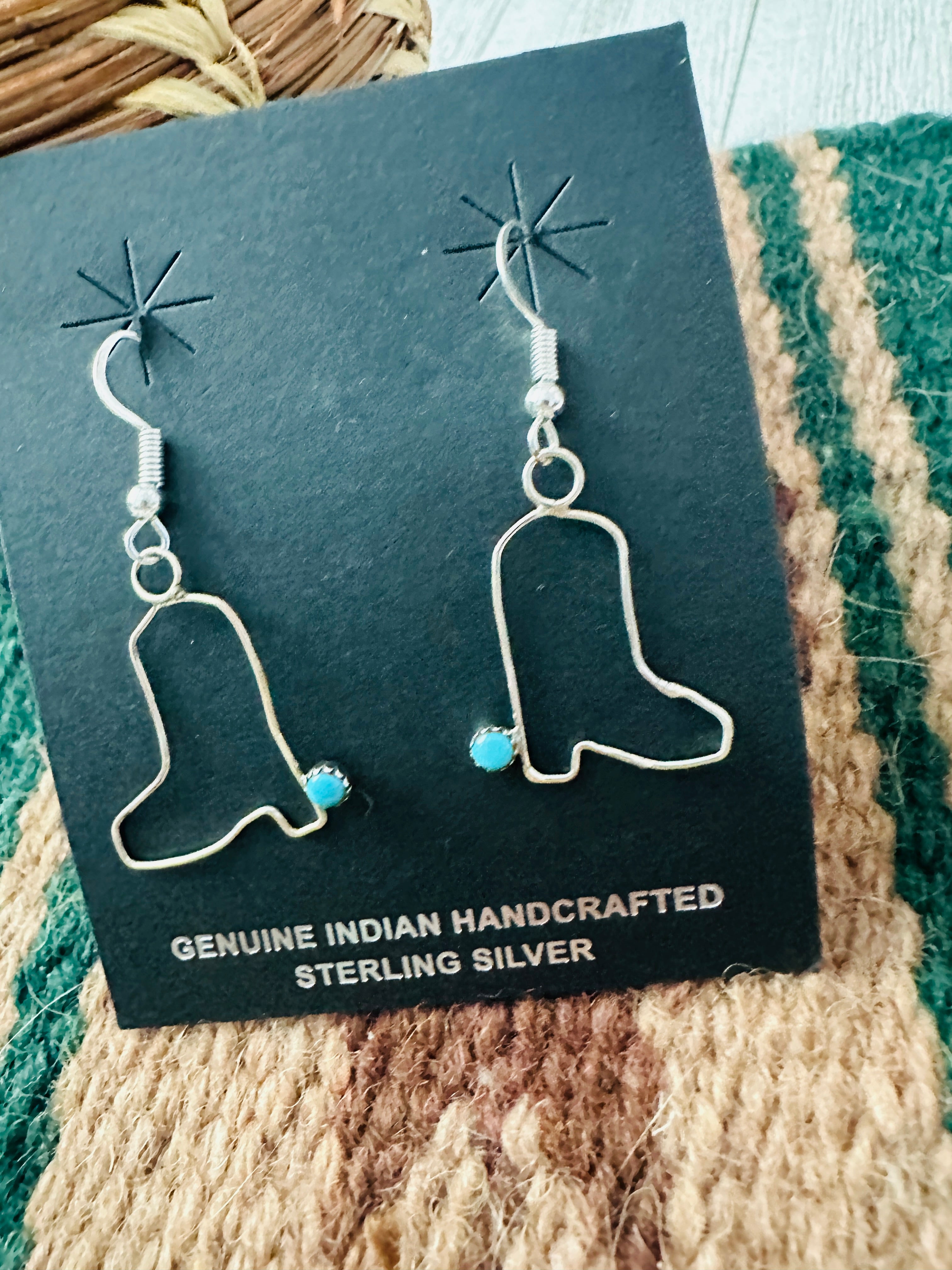 Navajo Turquoise & Sterling Silver Cowboy Boot Dangle Earrings