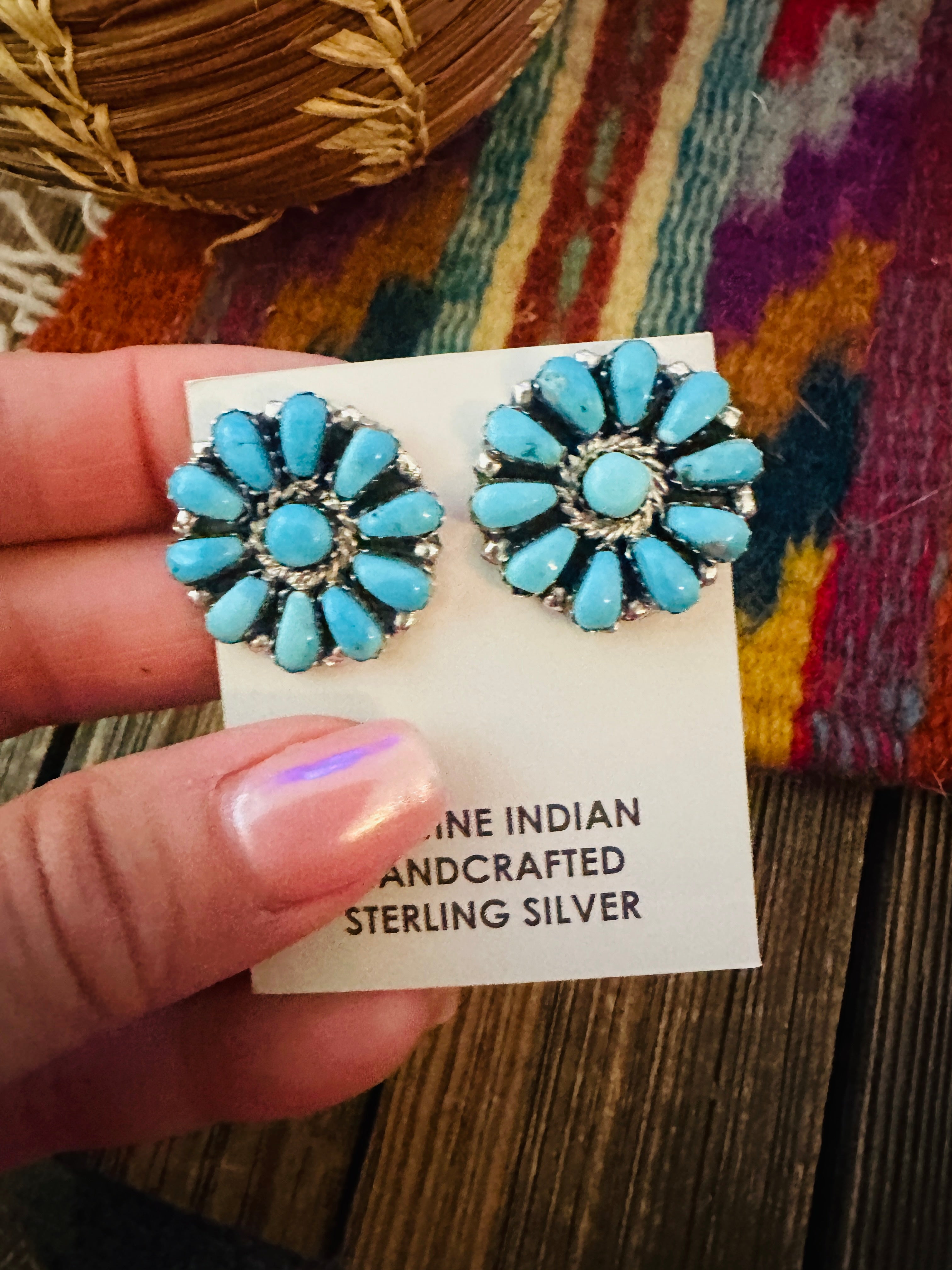 Handcrafted Turquoise & Sterling Silver Cluster Post Earrings