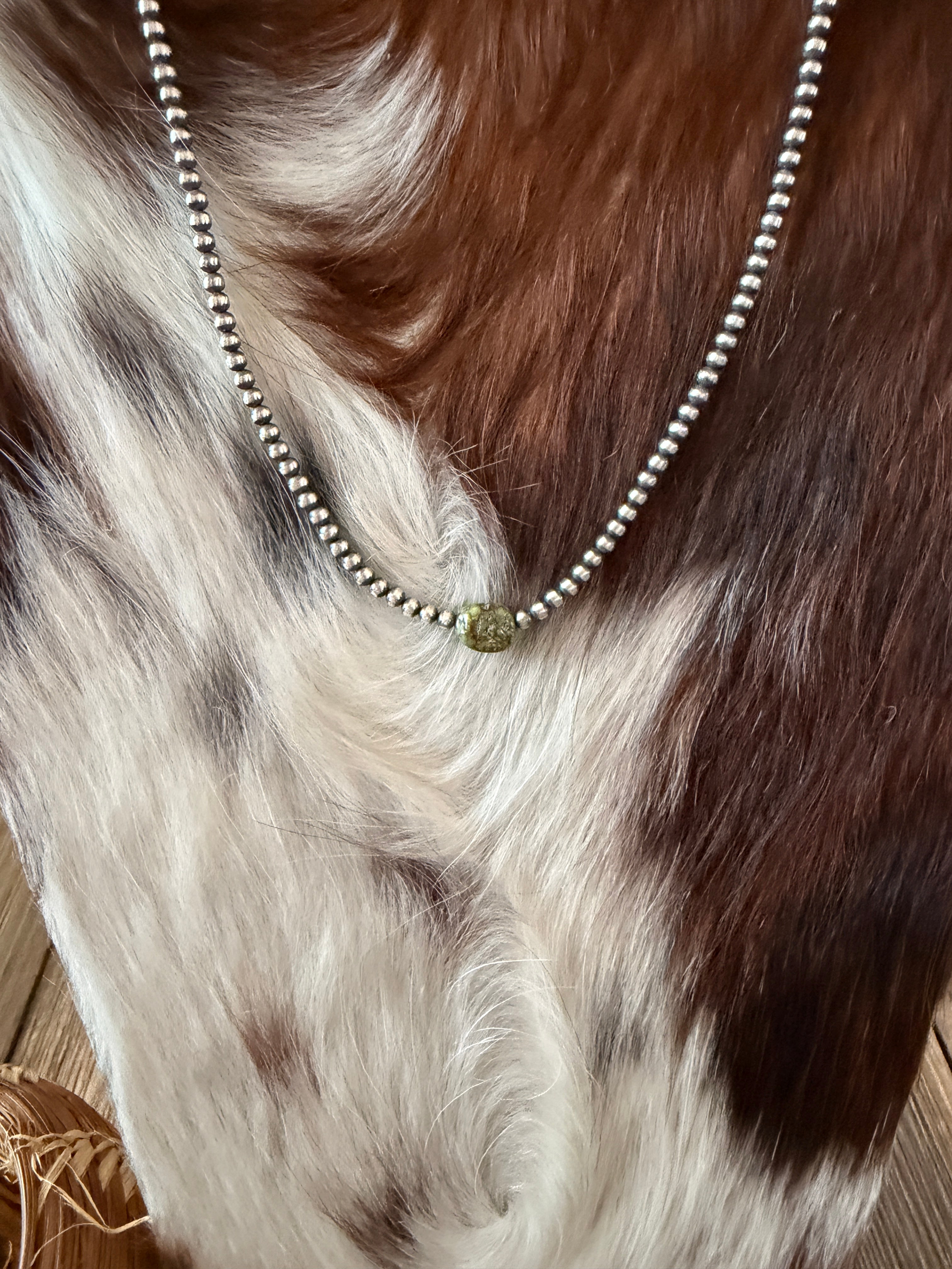 Handcrafted Turquoise & 3mm Sterling Silver Pearl Beaded Necklace