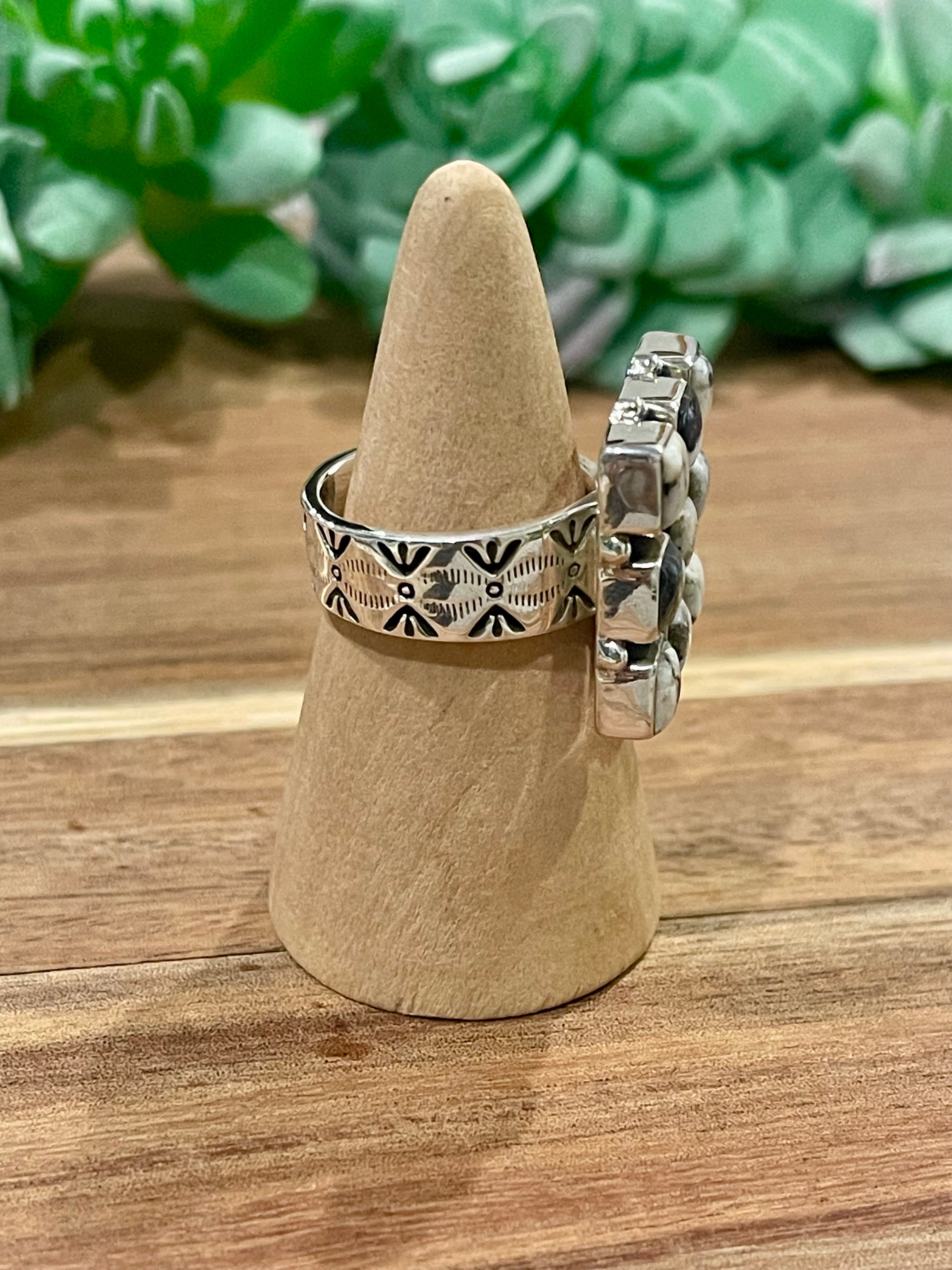 Handmade Sterling Silver & White Buffalo Adjustable Ring